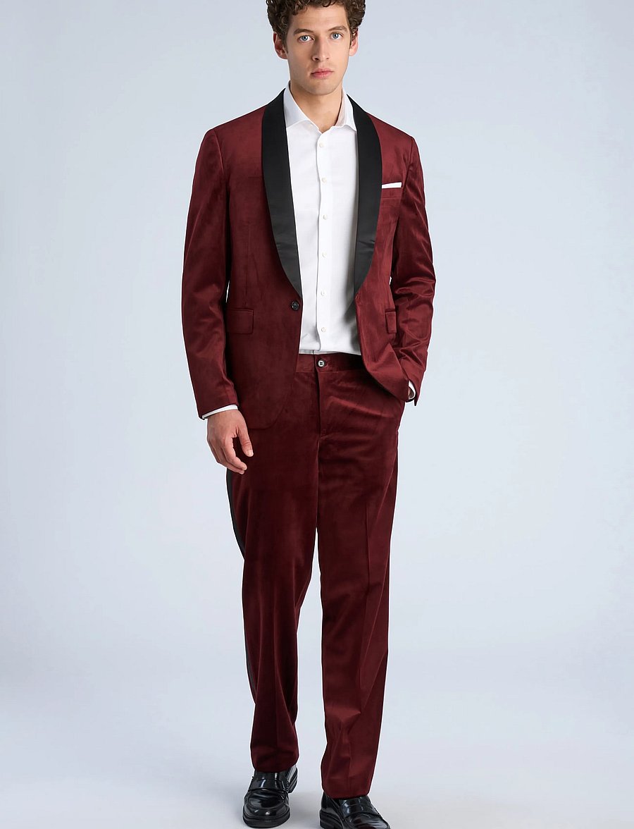 Lindbergh - Velvet tuxedo suit - smokingud - burgundy - 0