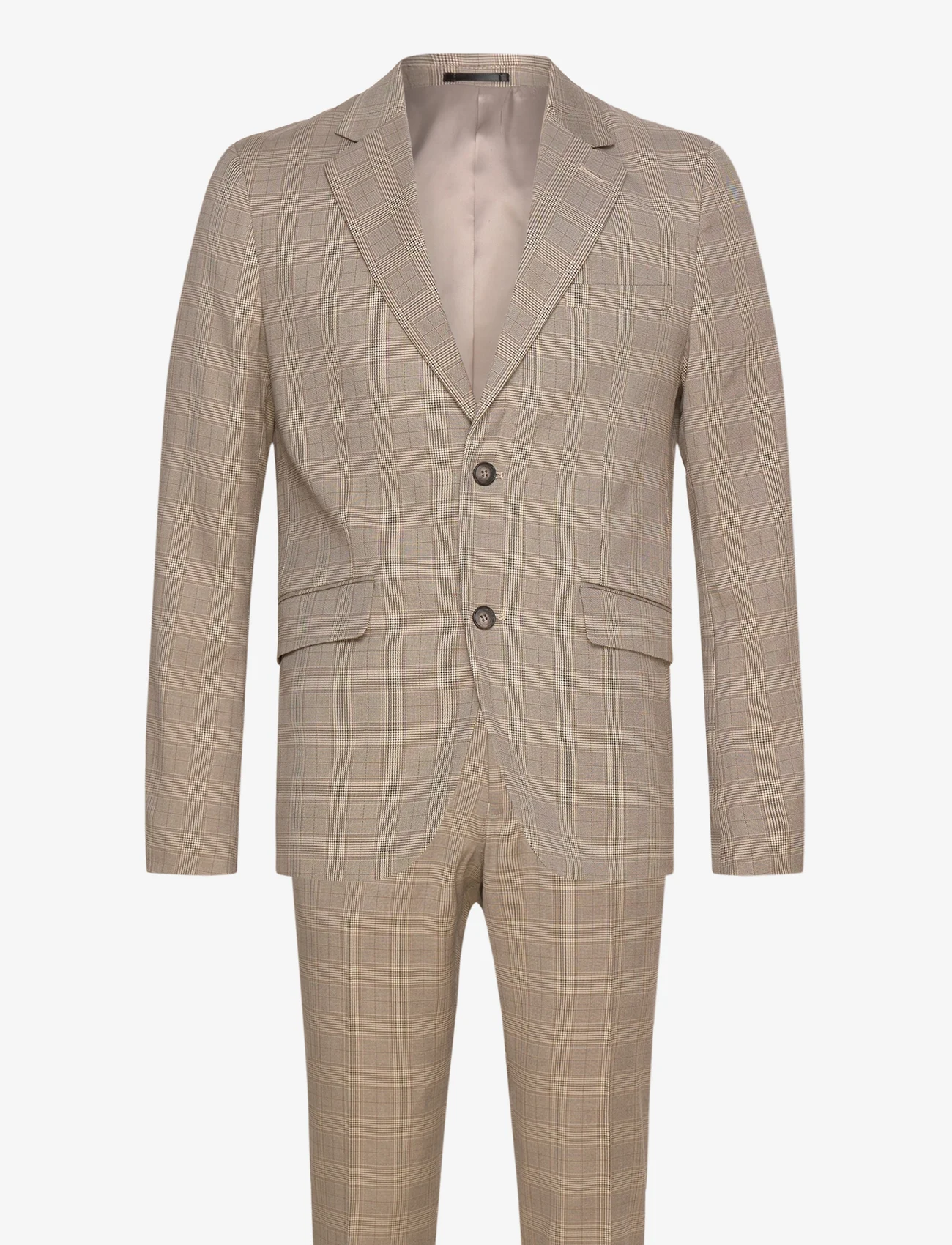 Lindbergh - Checked twill stretch suit - dobbeltradede jakkesæt - sand - 0