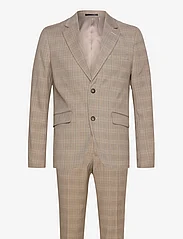 Lindbergh - Checked twill stretch suit - dobbeltradede jakkesæt - sand - 0