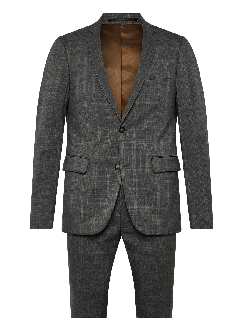 Lindbergh - Checked melange suit - anzüge - dk grey mel - 0