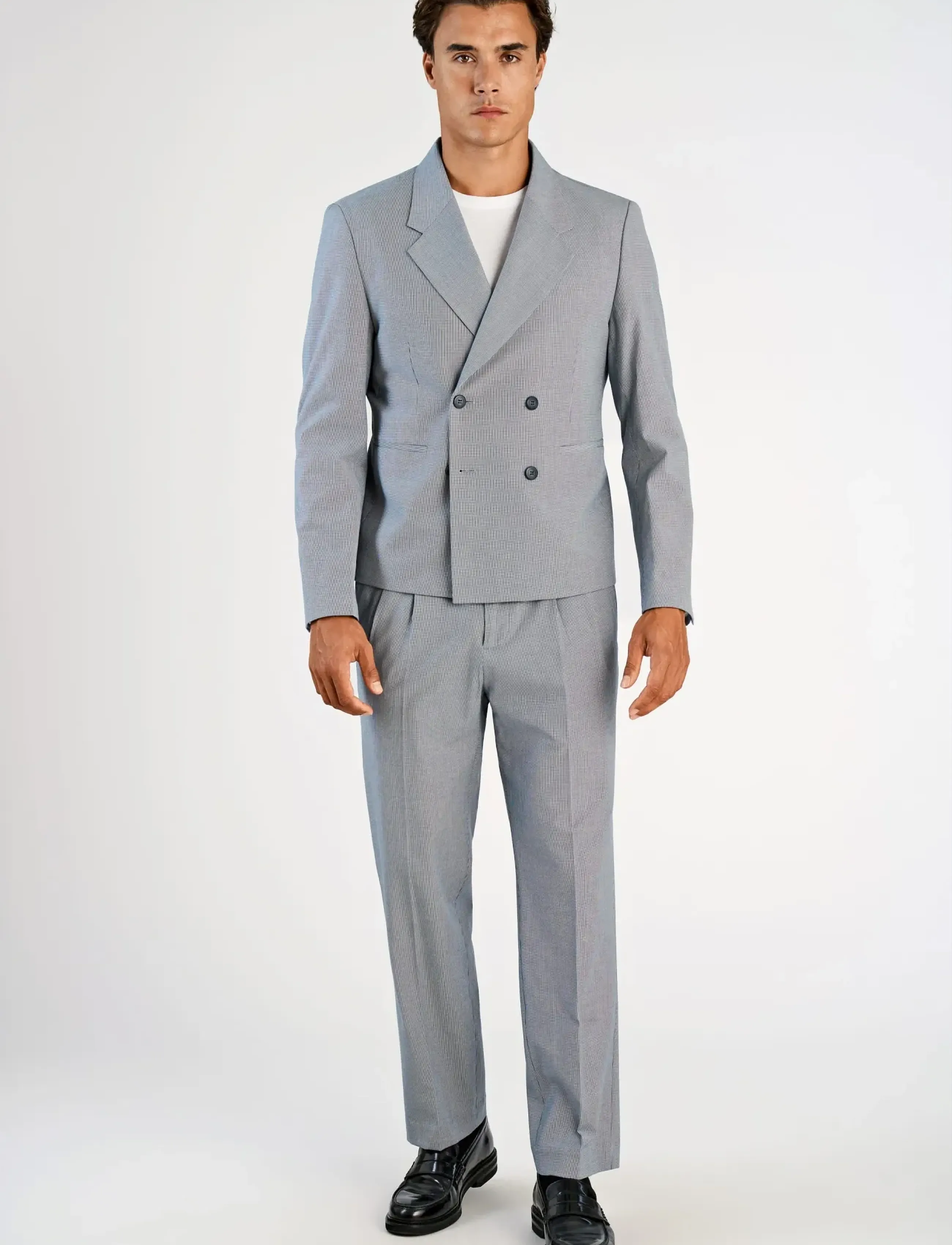Lindbergh Micro houndtooth suit cropped - Looks for less - DK BLUE / grey