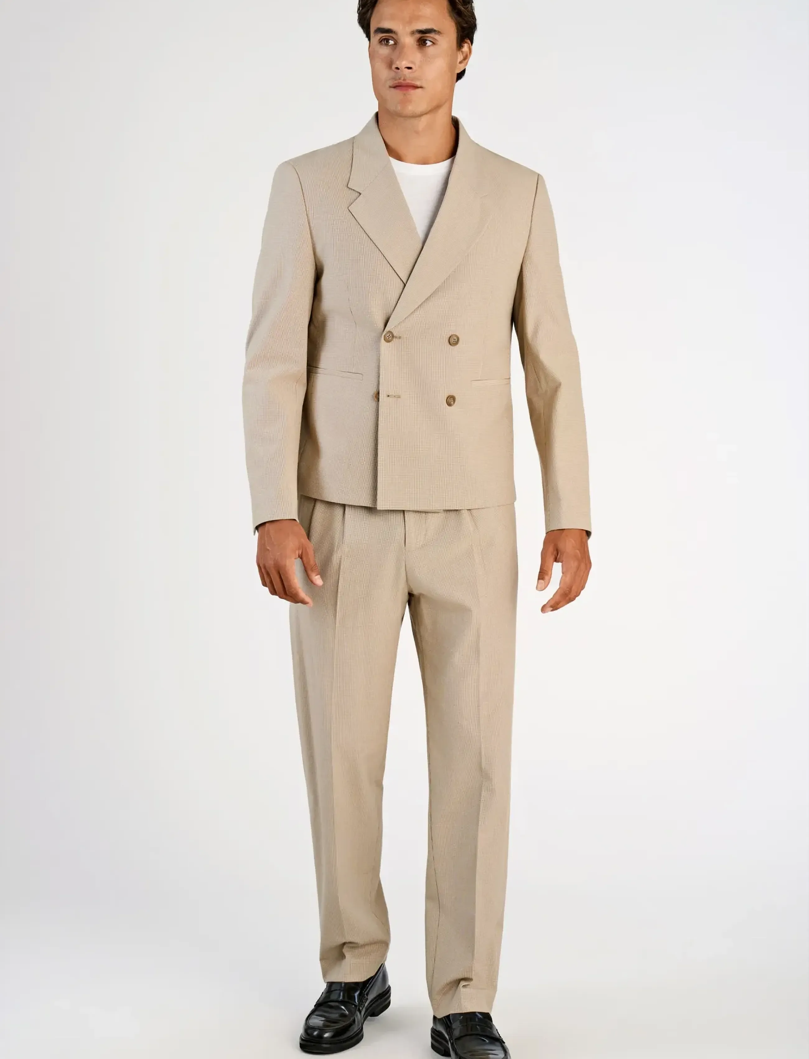 Lindbergh Micro Houndtooth Suit Cropped, 54, Suits & Blazer, Beige - Suits, Männerswear