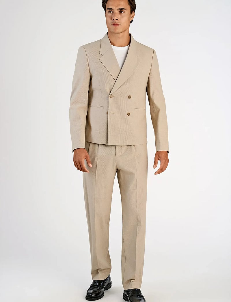 Lindbergh - Micro houndtooth suit cropped - kostymer - sand - 0