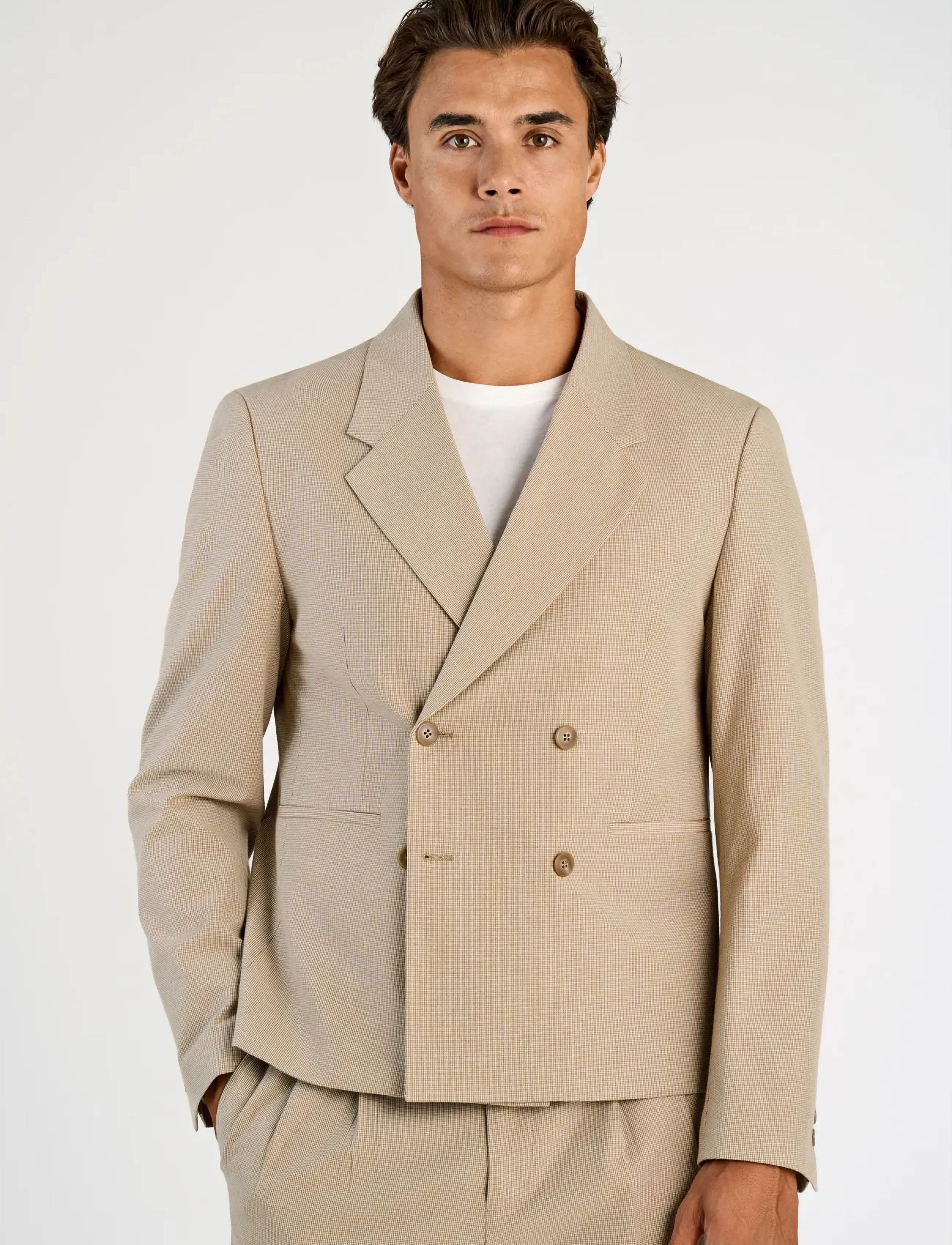 Lindbergh - Micro houndtooth suit cropped - anzüge - sand - 5