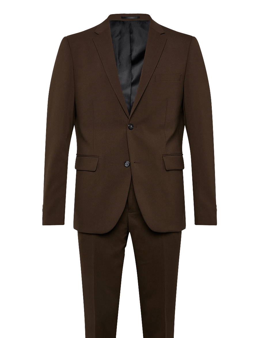 Lindbergh - Plain mens suit - normal length - einreiher - deep brown - 1