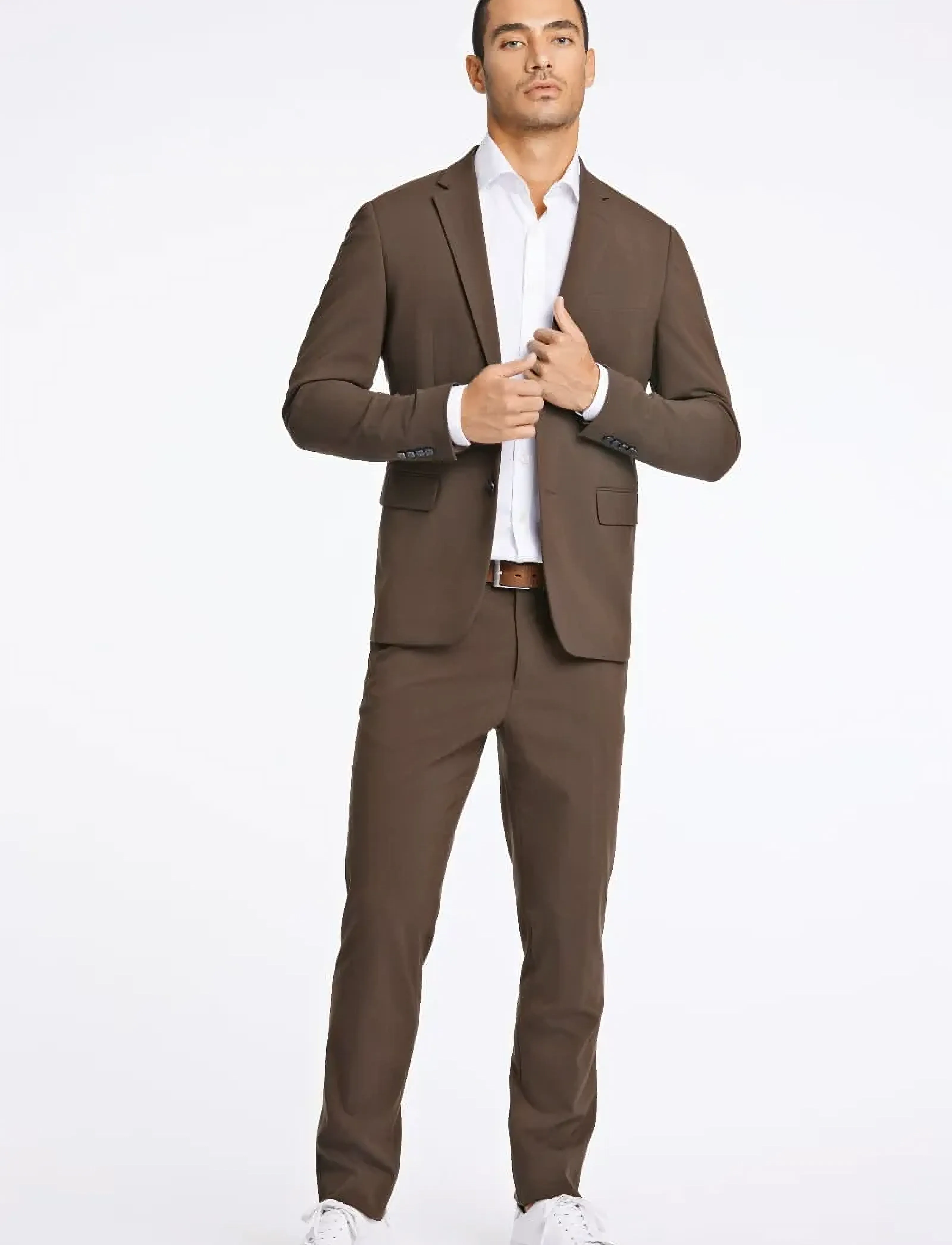 Lindbergh - Plain mens suit - normal length - einreiher - deep brown - 0