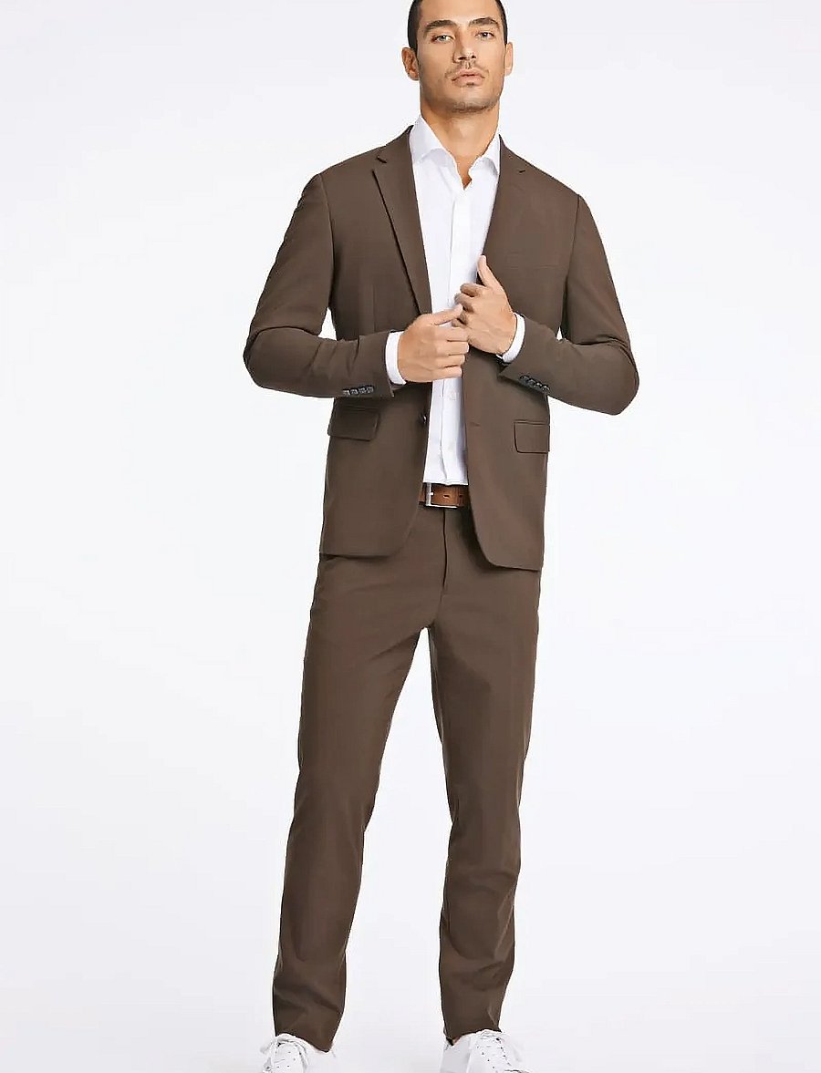 Lindbergh - Plain mens suit - normal length - einreiher - deep brown - 0