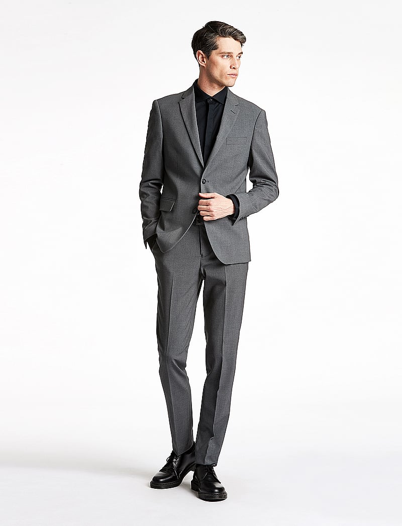 Lindbergh - Plain mens suit - normal length - enkelknäppta kavajer - grey mix - 0