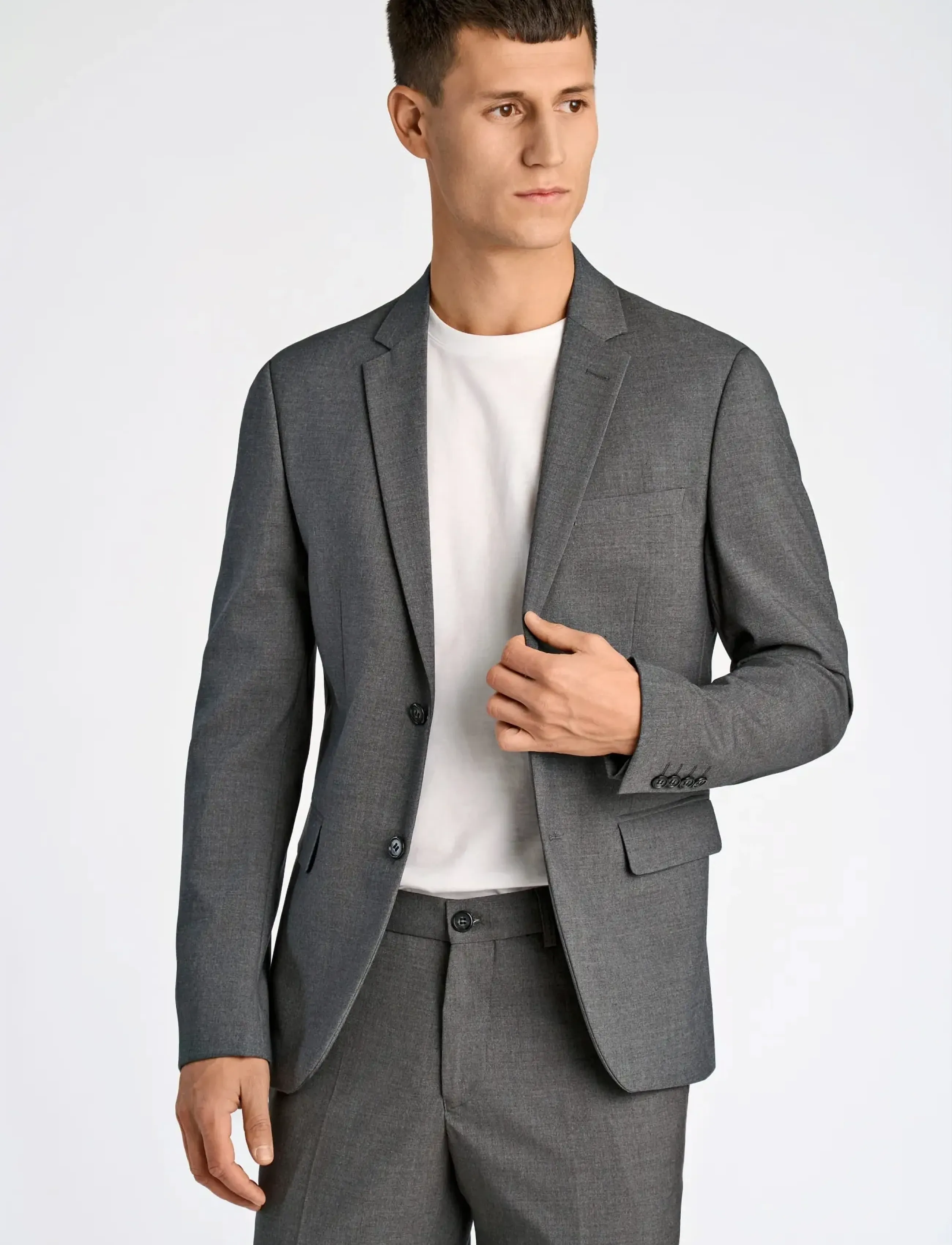 Lindbergh - Plain mens suit - normal length - enkelknäppta kavajer - grey mix - 5