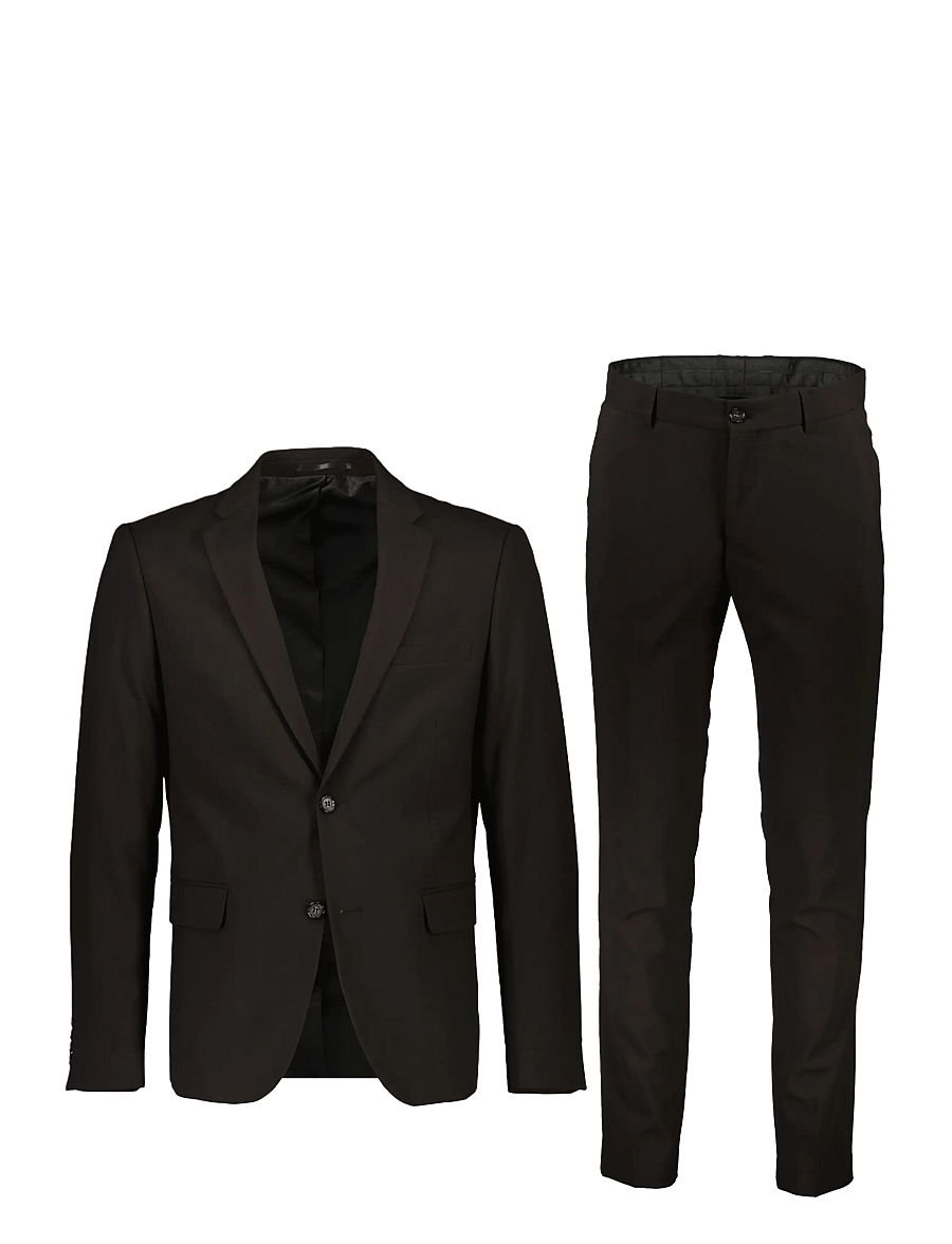 Lindbergh - Plain mens suit - normal length - enkeltradede blazere - jet black - 0