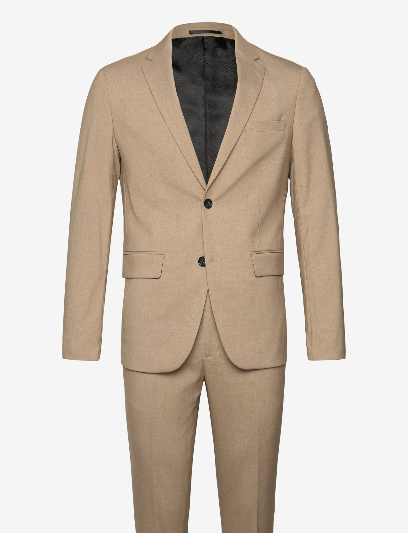 Lindbergh - Plain mens suit - normal length - enkeltradede blazere - lt beige mel - 1