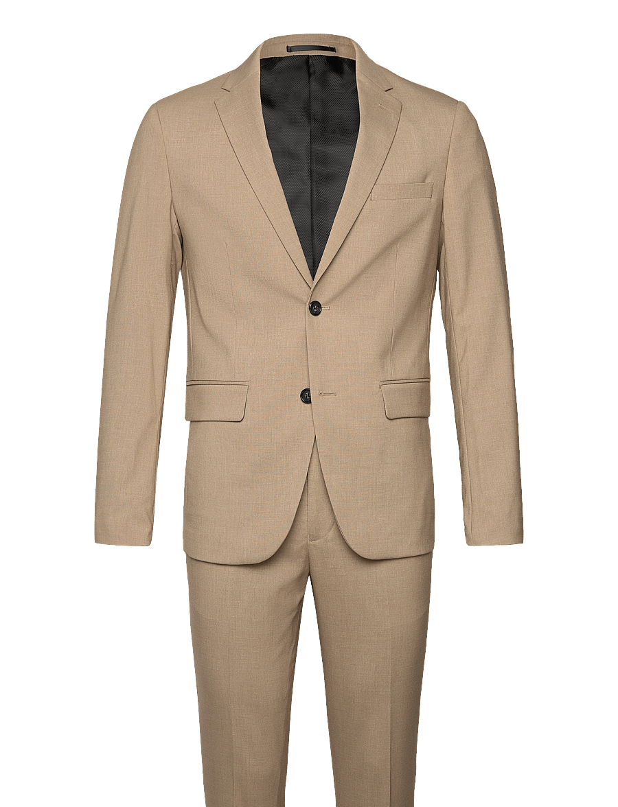 Lindbergh - Plain mens suit - normal length - einreiher - lt beige mel - 1
