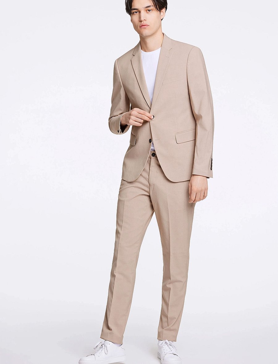 Lindbergh - Plain mens suit - normal length - einreiher - lt beige mel - 0