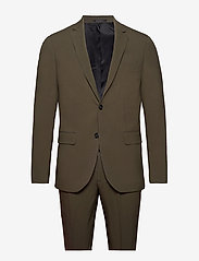 Lindbergh - Plain mens suit - dobbeltradede jakkesæt - olive - 0
