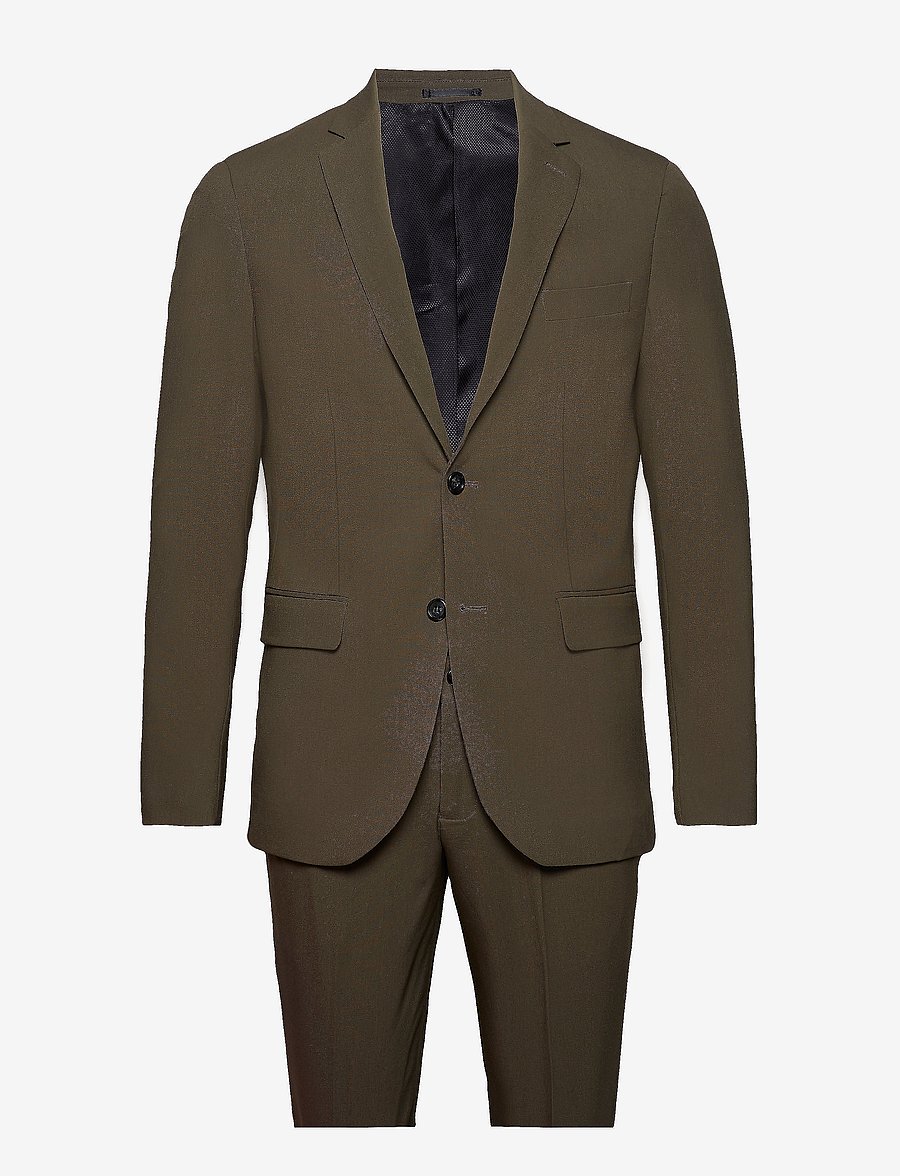 Lindbergh - Plain mens suit - normal length - einreiher - olive - 1