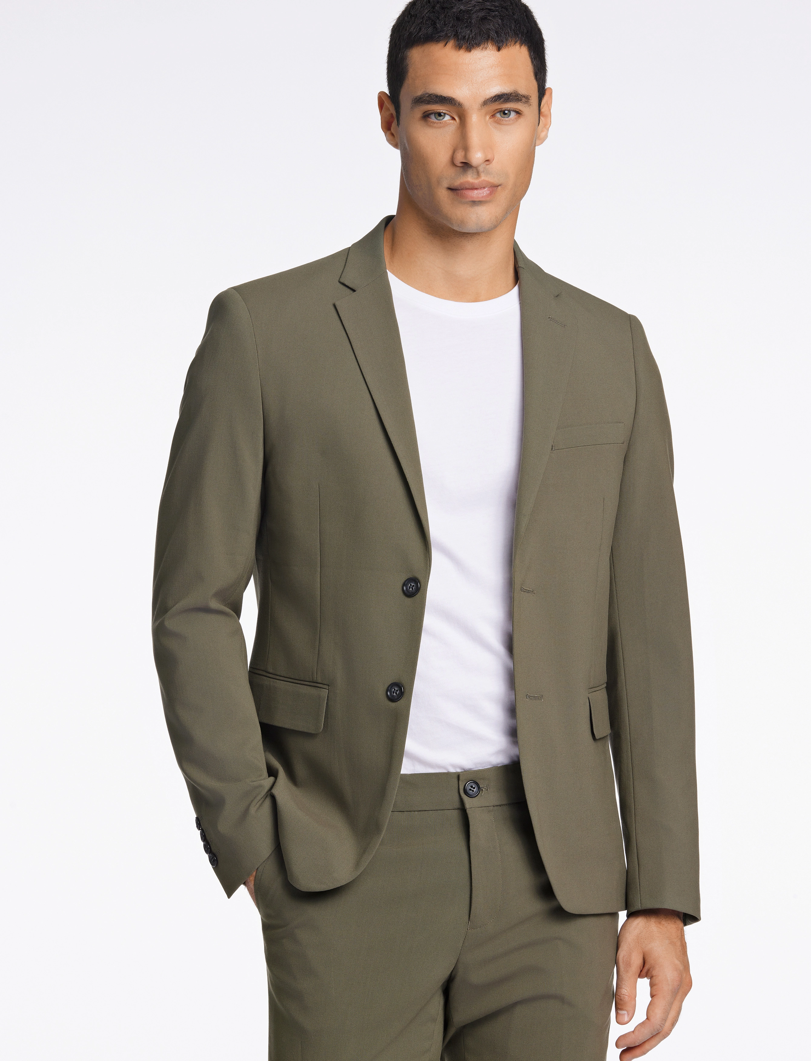 Lindbergh - Plain mens suit - normal length - enkelknäppta kavajer - olive - 3
