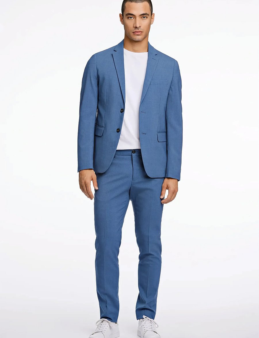 Lindbergh - Plain mens suit - normal length - einreiher - steel blue mel - 0