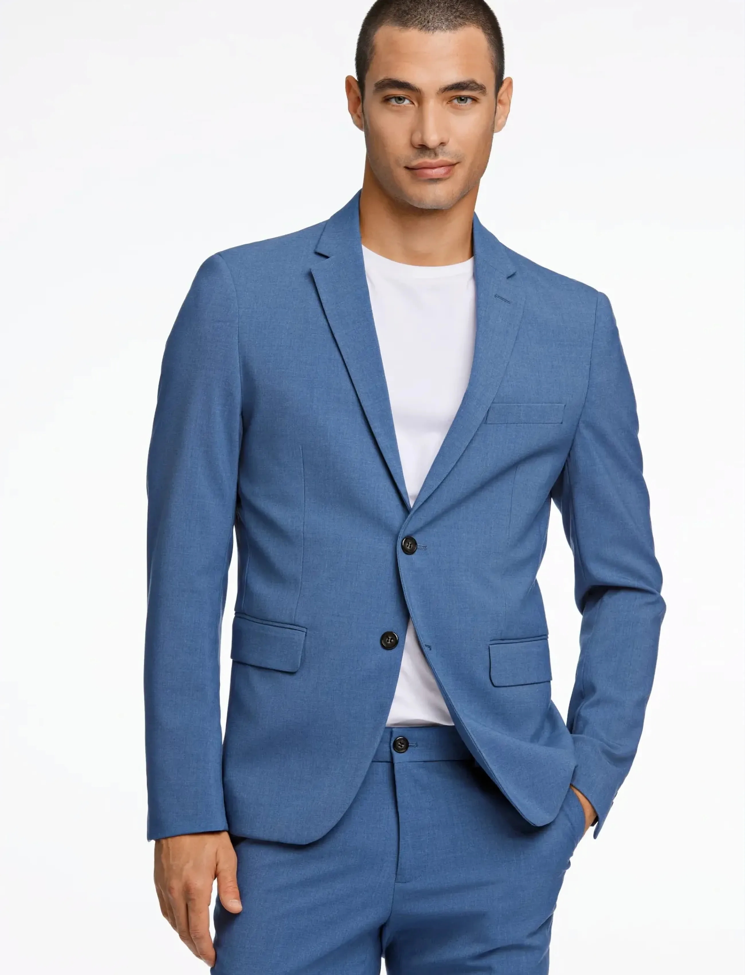 Lindbergh - Plain mens suit - normal length - enkelknäppta kavajer - steel blue mel - 5