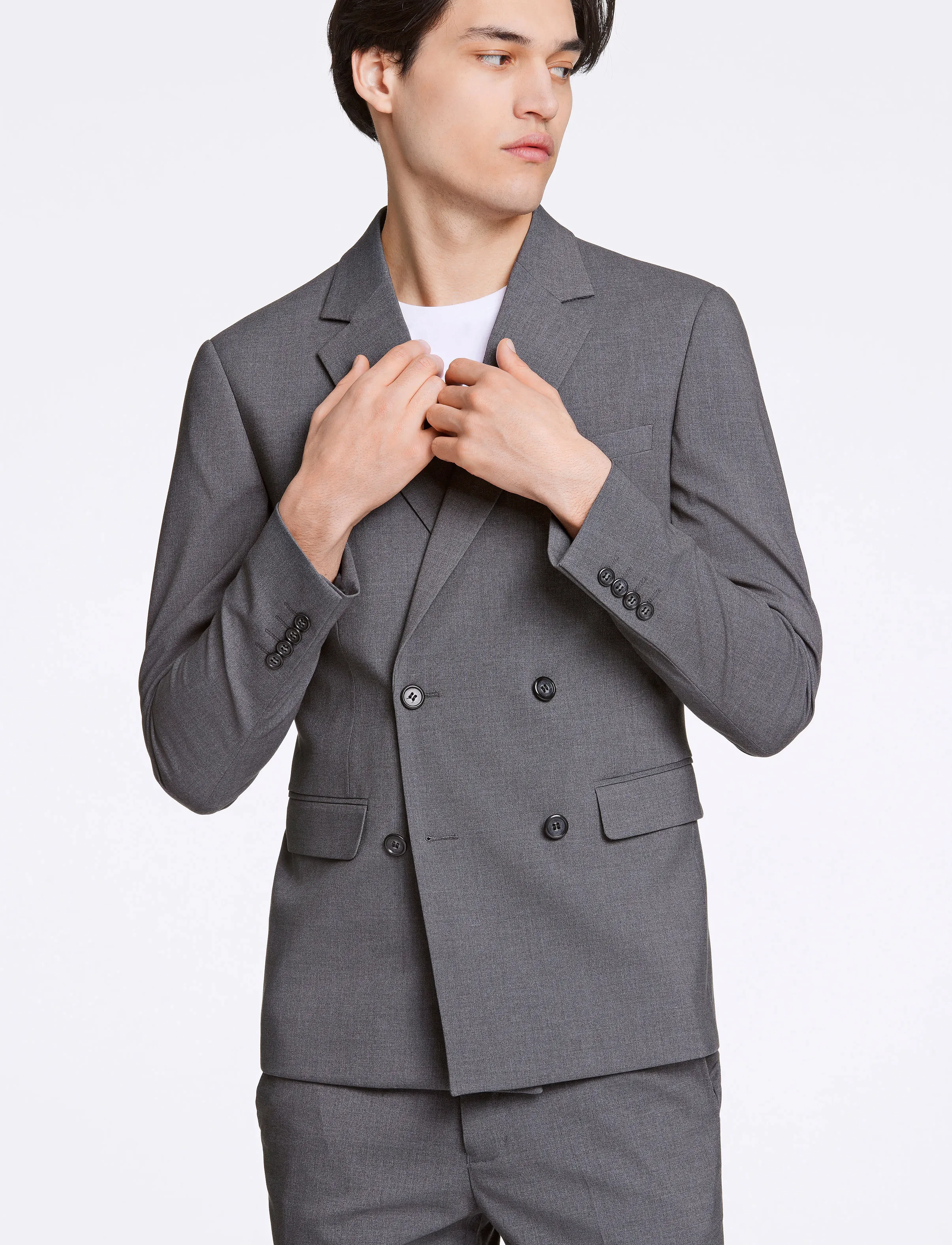 Lindbergh - Plain DB mens suit - normal length - dobbeltradede blazere - grey mix - 5