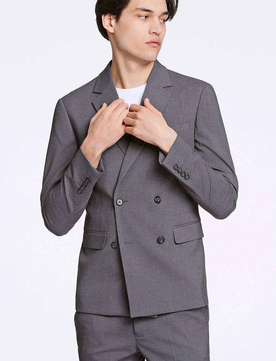 Lindbergh - Plain DB mens suit - normal length - dobbeltradede blazere - grey mix - 5