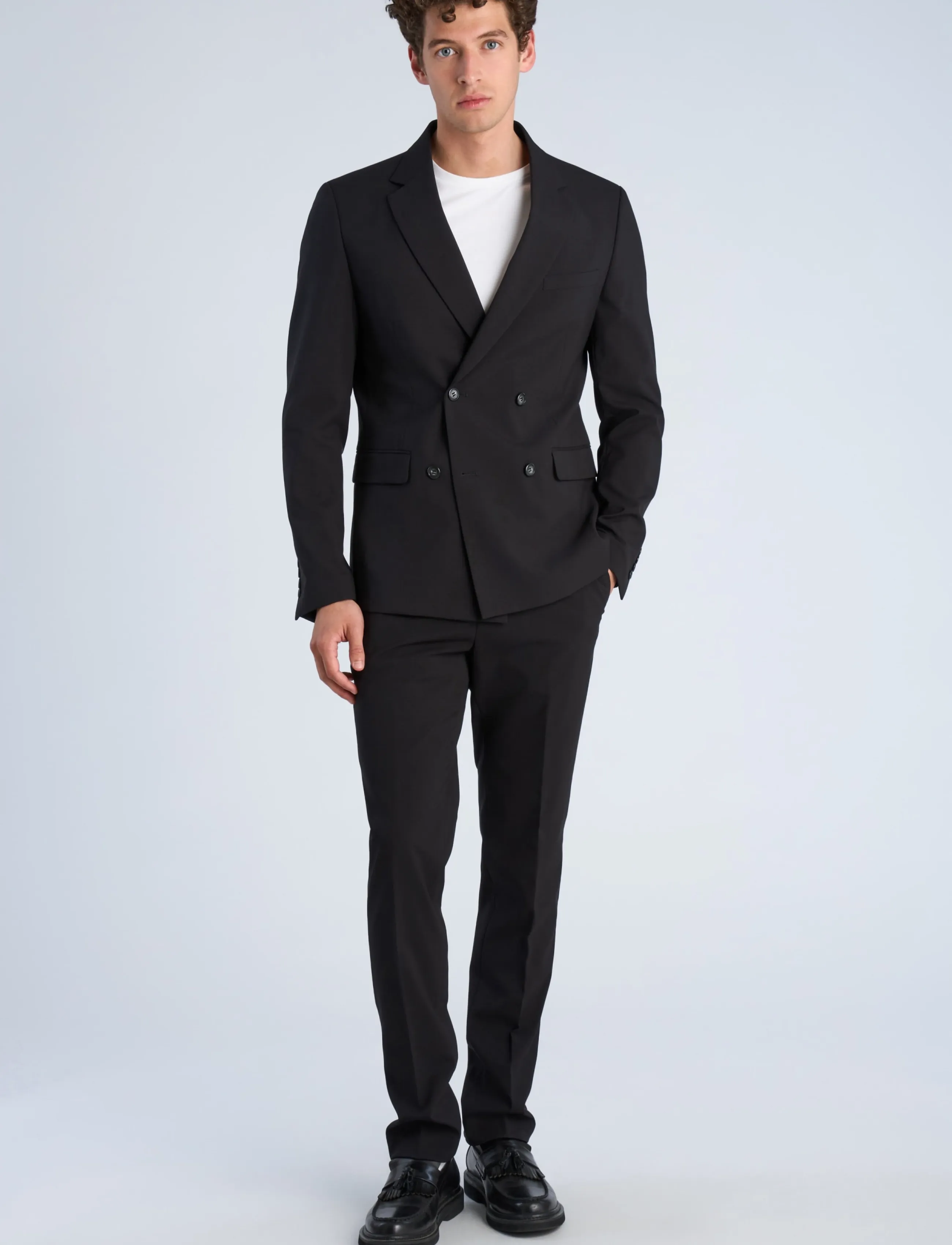 Lindbergh - Plain DB mens suit - normal length - dubbelknäppta kavajer - jet black - 0
