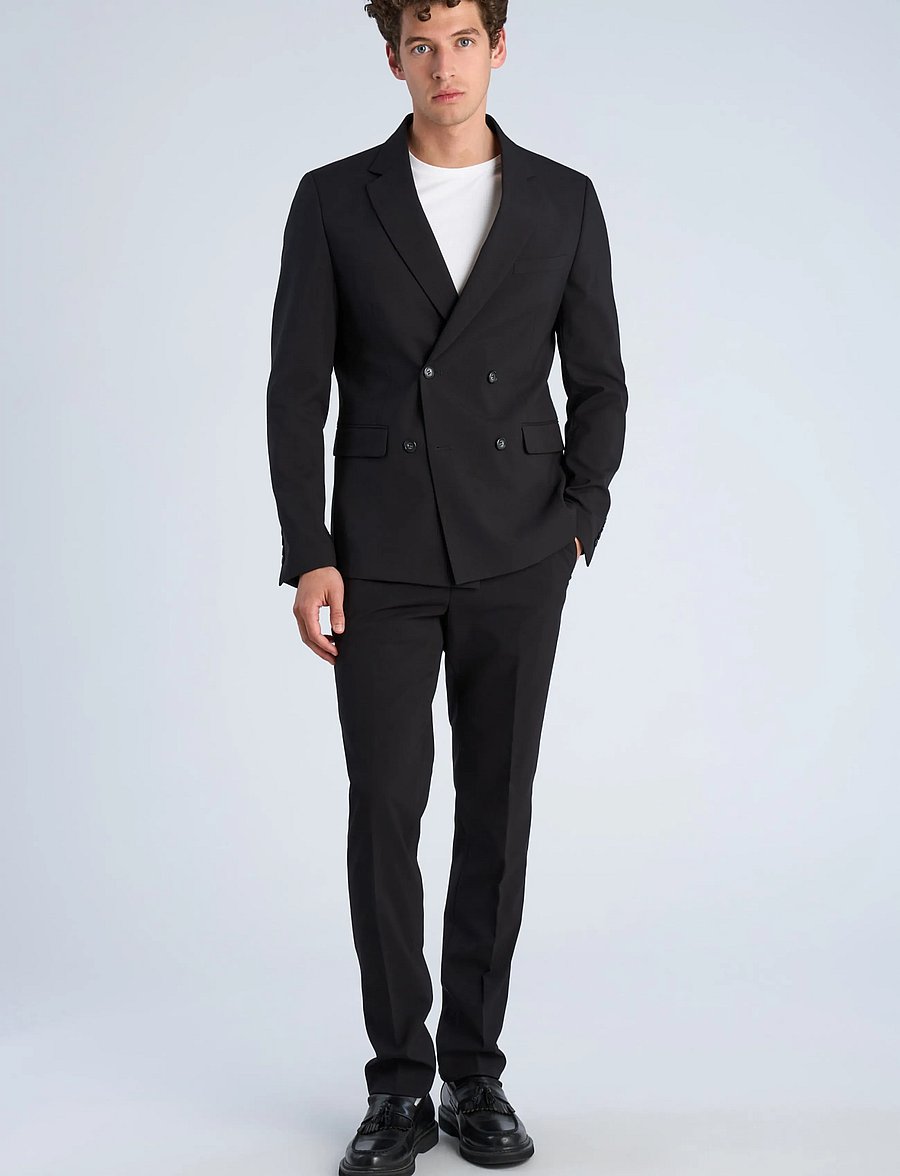 Lindbergh - Plain DB mens suit - normal length - dubbelknäppta kavajer - jet black - 0