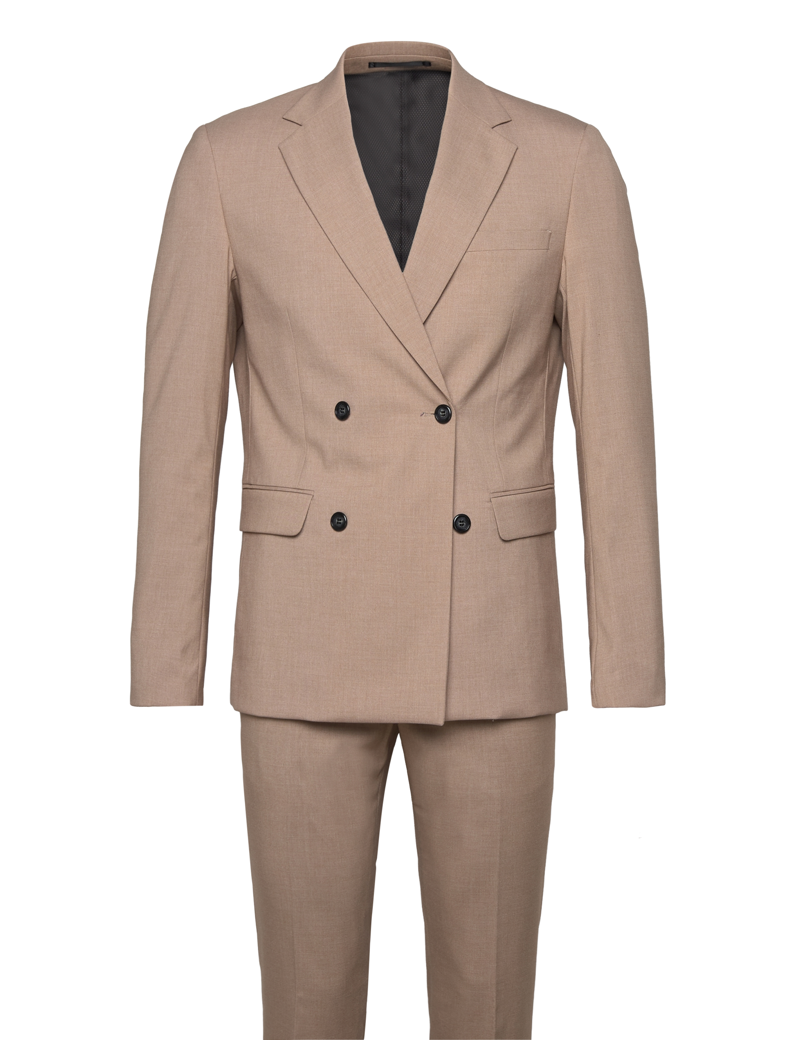 Lindbergh Plain DB mens suit - normal length - Lindbergh - LT BEIGE MEL / beige