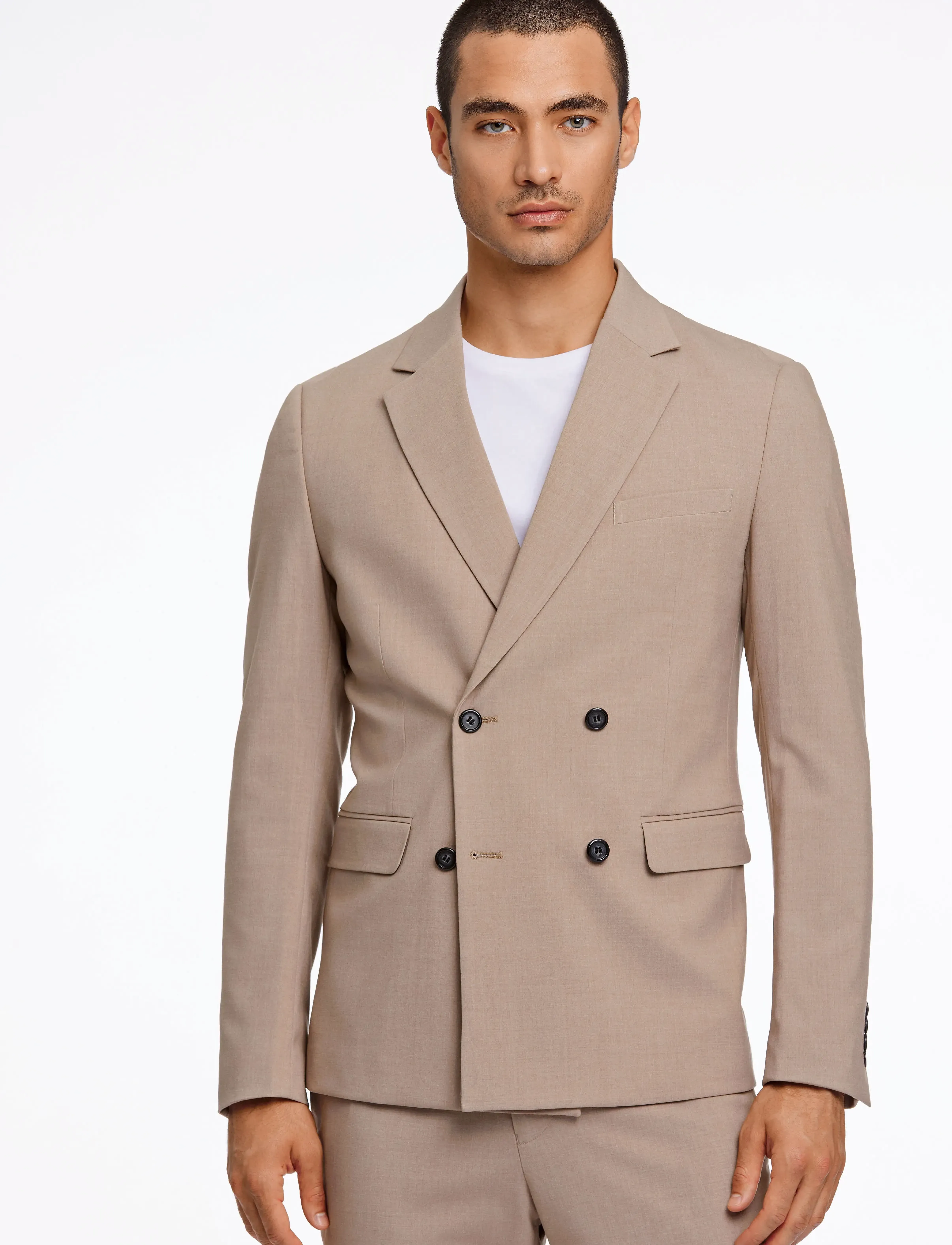Lindbergh - Plain DB mens suit - normal length - kahe rinnatisega pintsakud - lt beige mel - 5