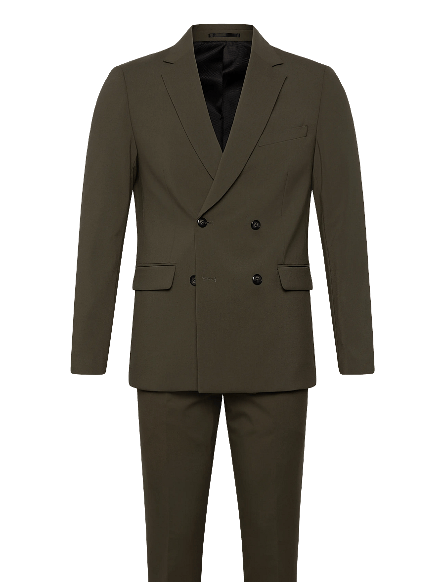 Lindbergh - Plain DB mens suit - normal length - dobeltkneppede blazere - olive - 1
