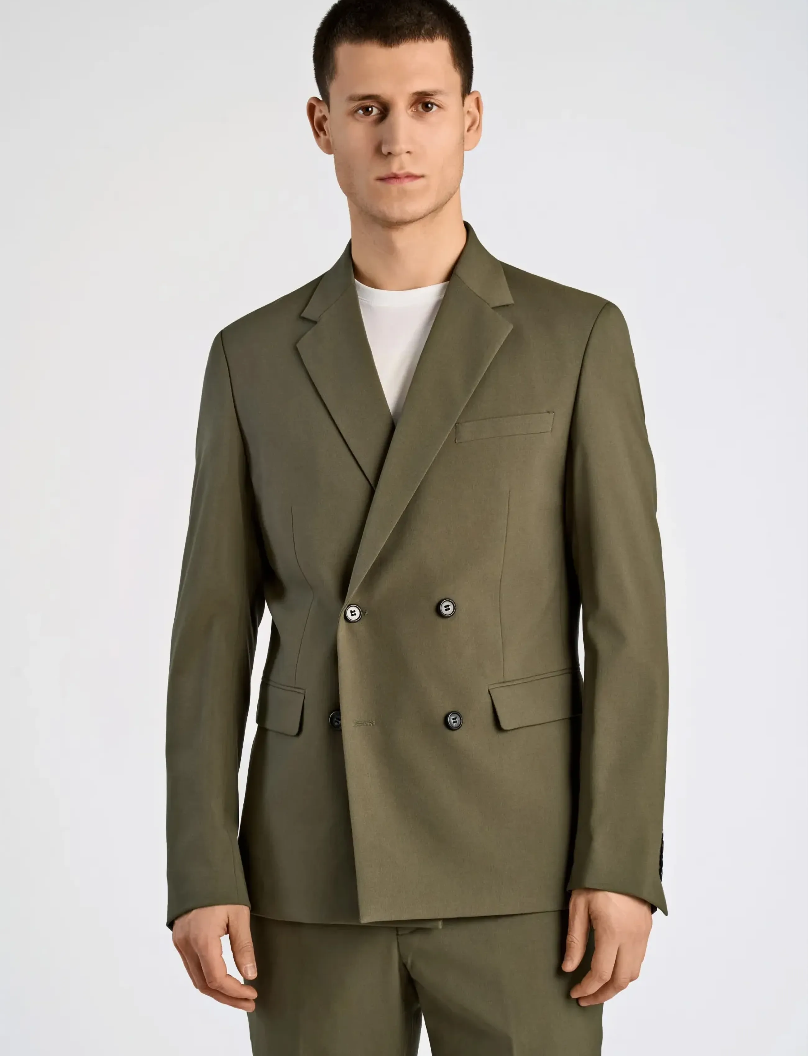 Lindbergh - Plain DB mens suit - normal length - dobeltkneppede blazere - olive - 5