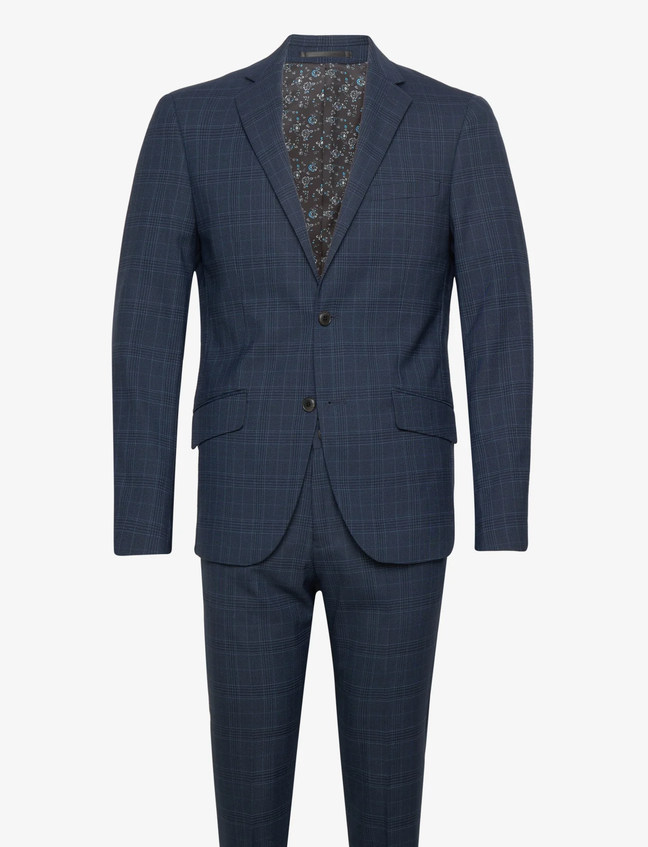 Lindbergh - Checked suit - blazer + pants - kombinezony dwurzędowe - blue check - 0