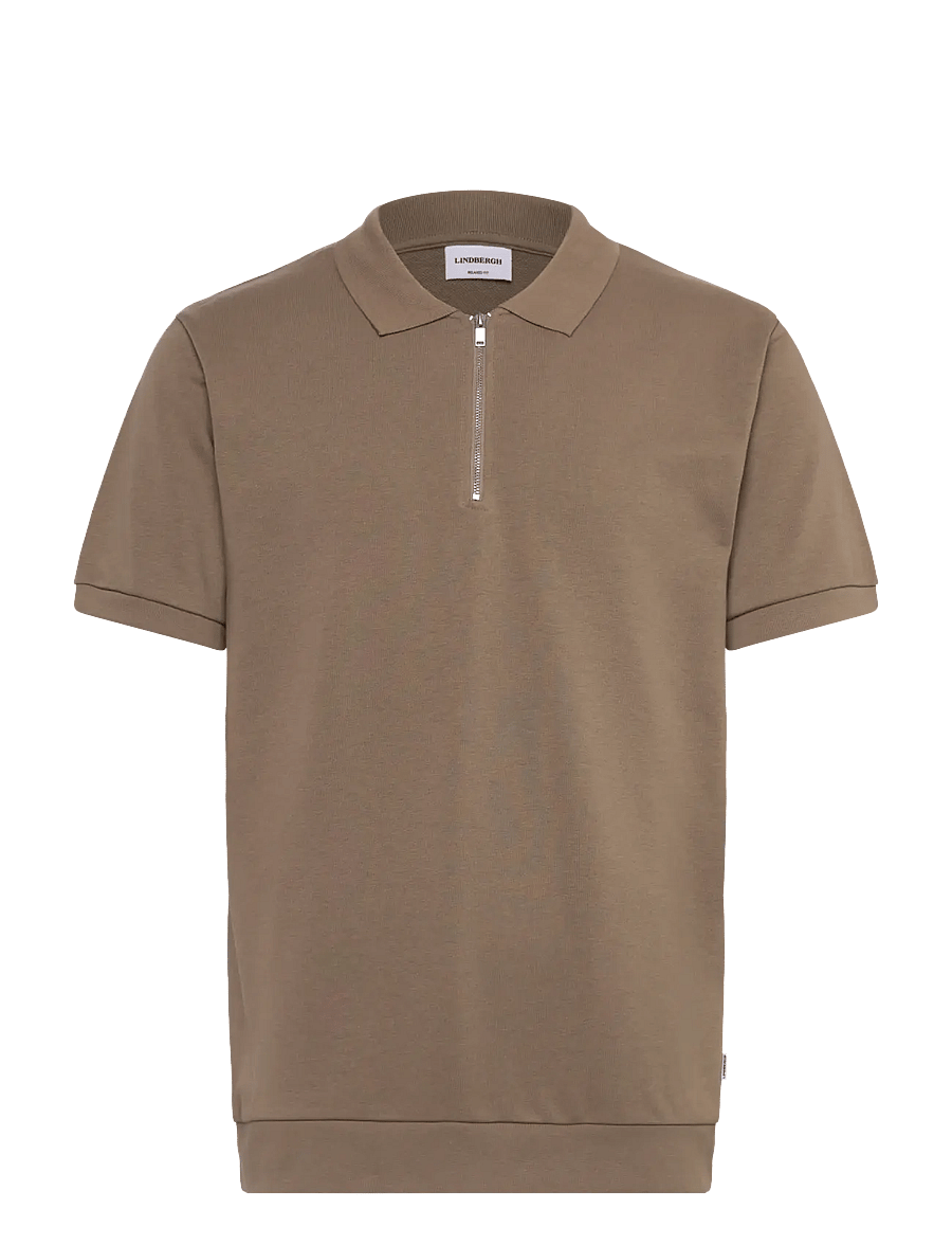 Lindbergh - Jersey pique with. zip S/S - kurzärmelig - dk stone - 1