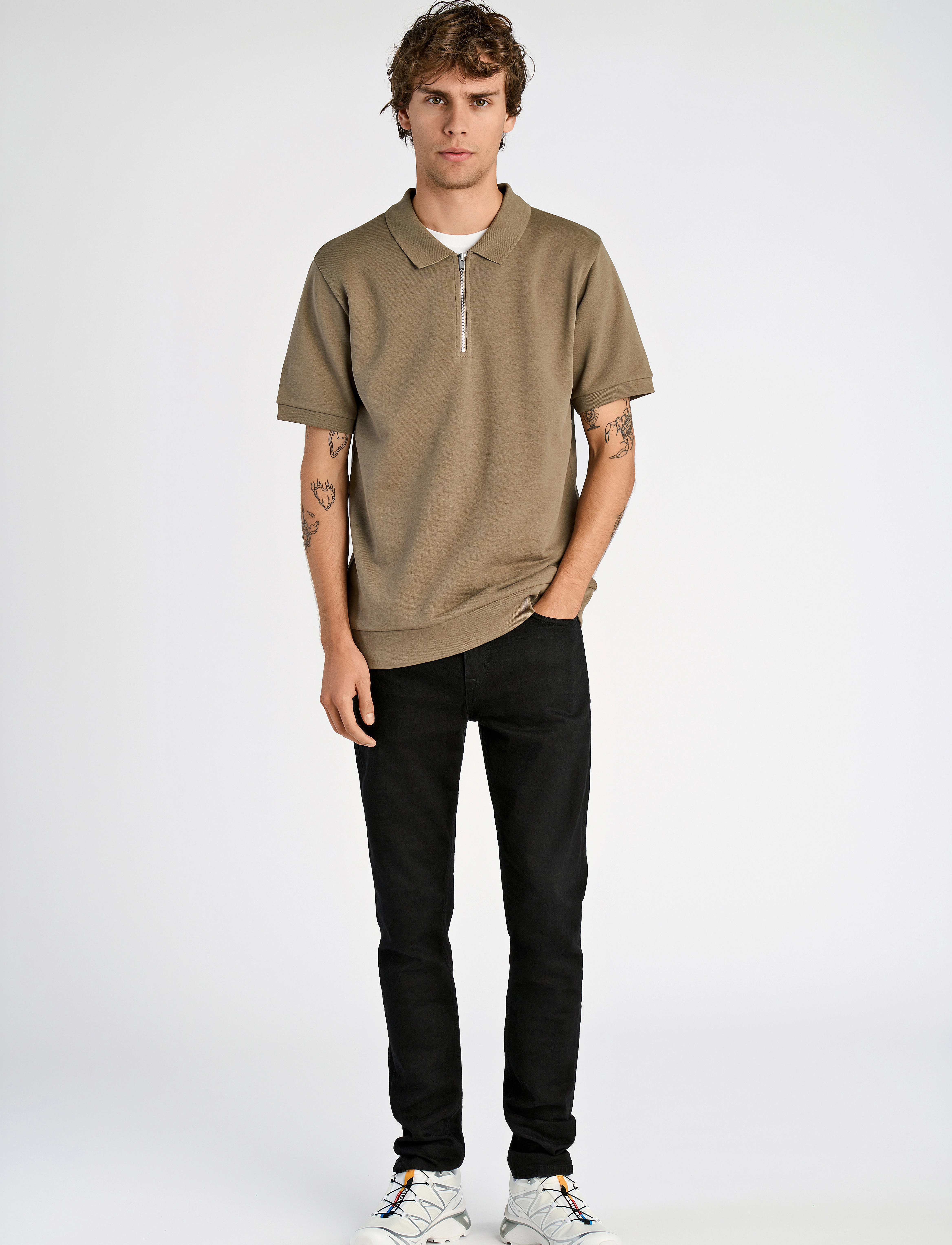 Lindbergh - Jersey pique with. zip S/S - short-sleeved polos - dk stone - 4