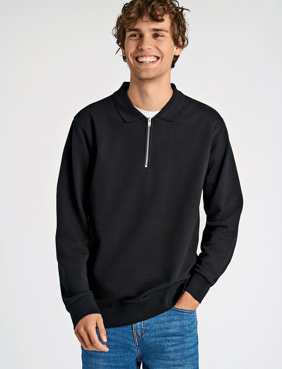 Lindbergh - Jersey pique w zip L/S - urlaubsfavoriten - black - 0