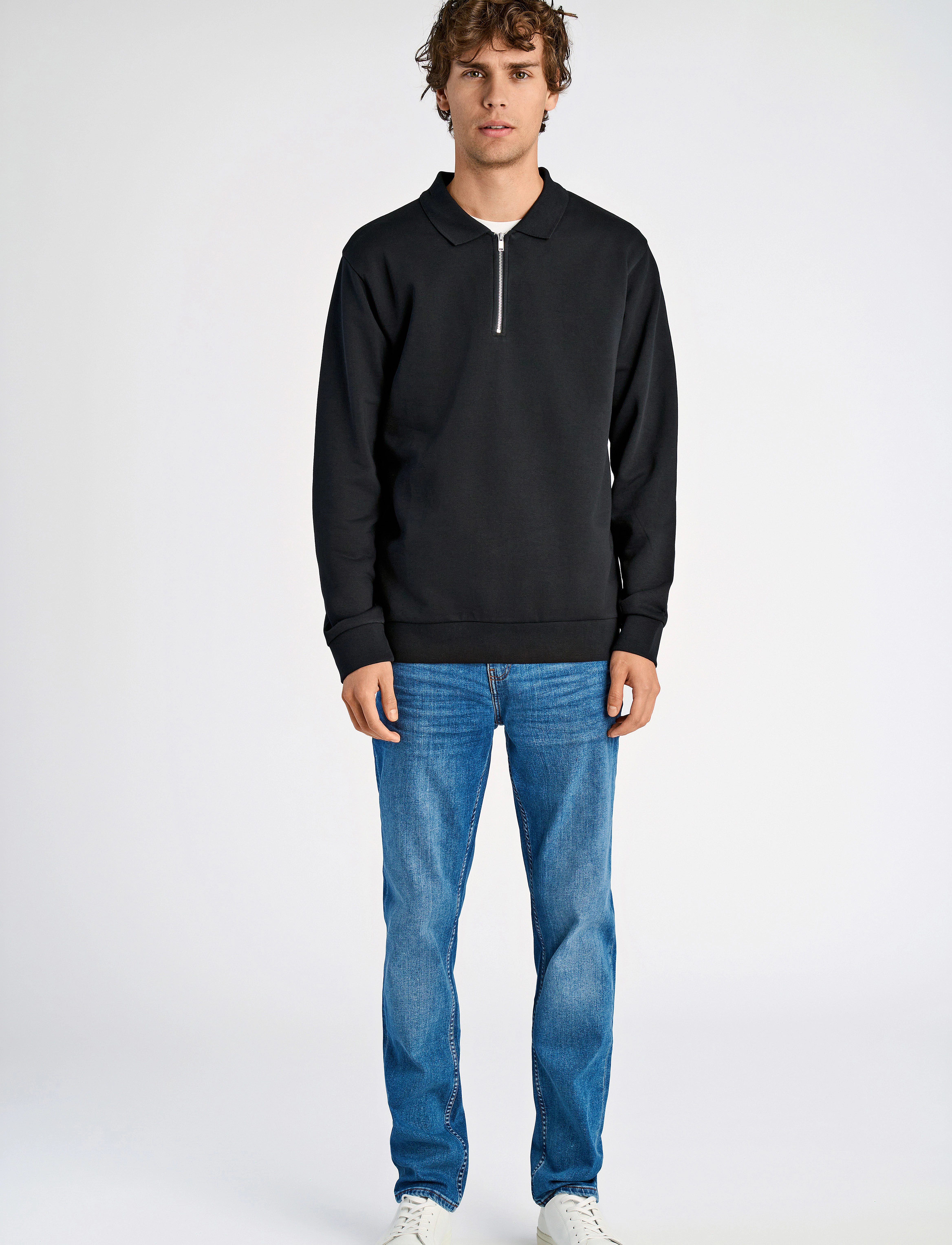 Lindbergh - Jersey pique w zip L/S - vacation essentials - black - 4
