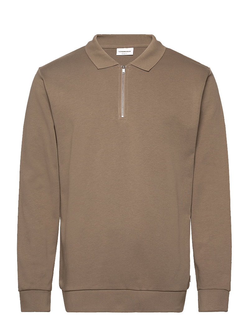 Lindbergh - Jersey pique w zip L/S - kollektionen - dk stone - 1