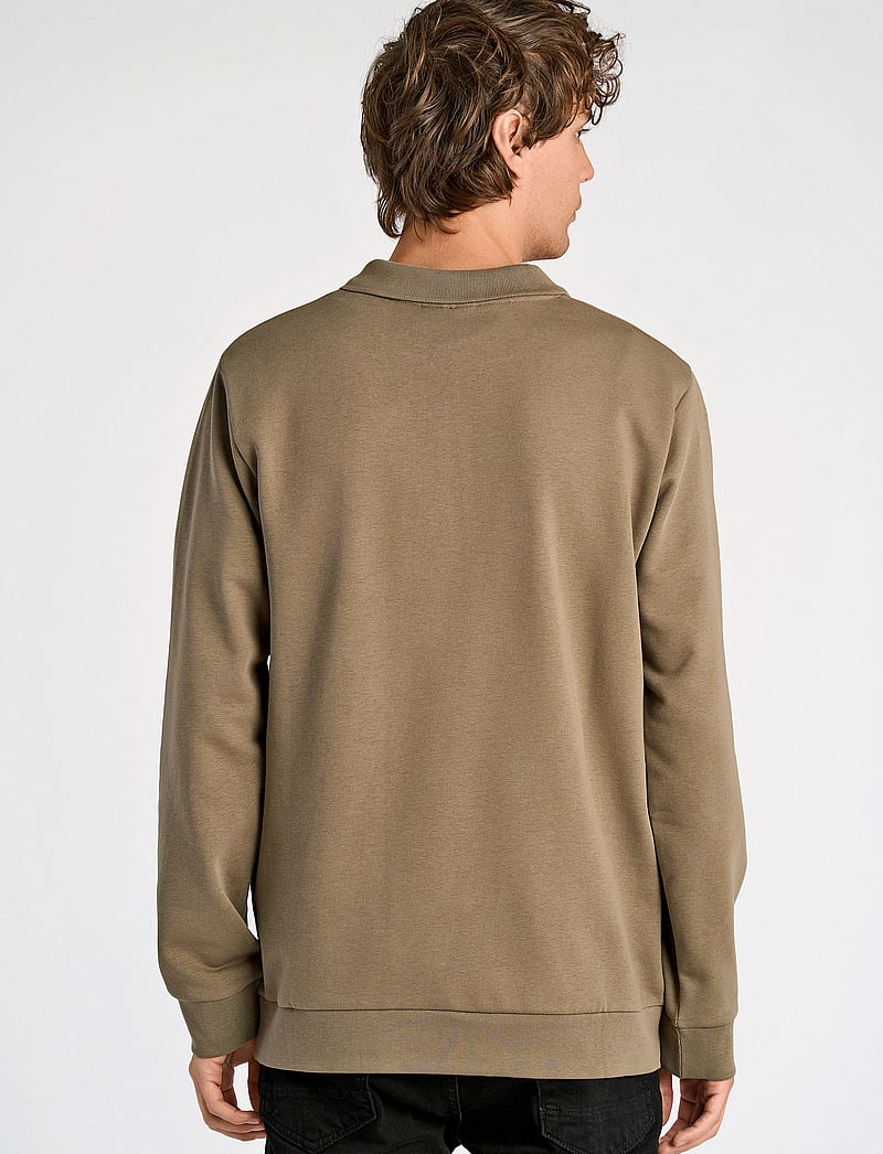 Lindbergh - Jersey pique w zip L/S - kollektionen - dk stone - 3