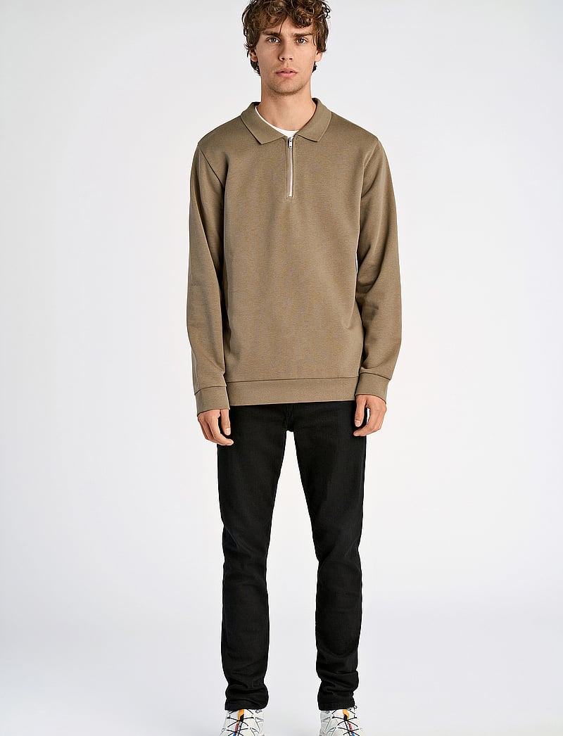 Lindbergh - Jersey pique w zip L/S - kollektionen - dk stone - 4