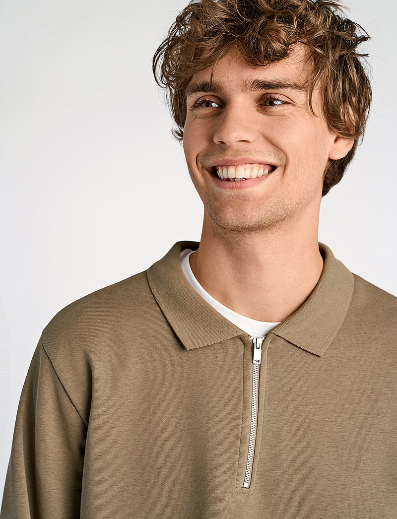 Lindbergh - Jersey pique w zip L/S - kollektionen - dk stone - 5