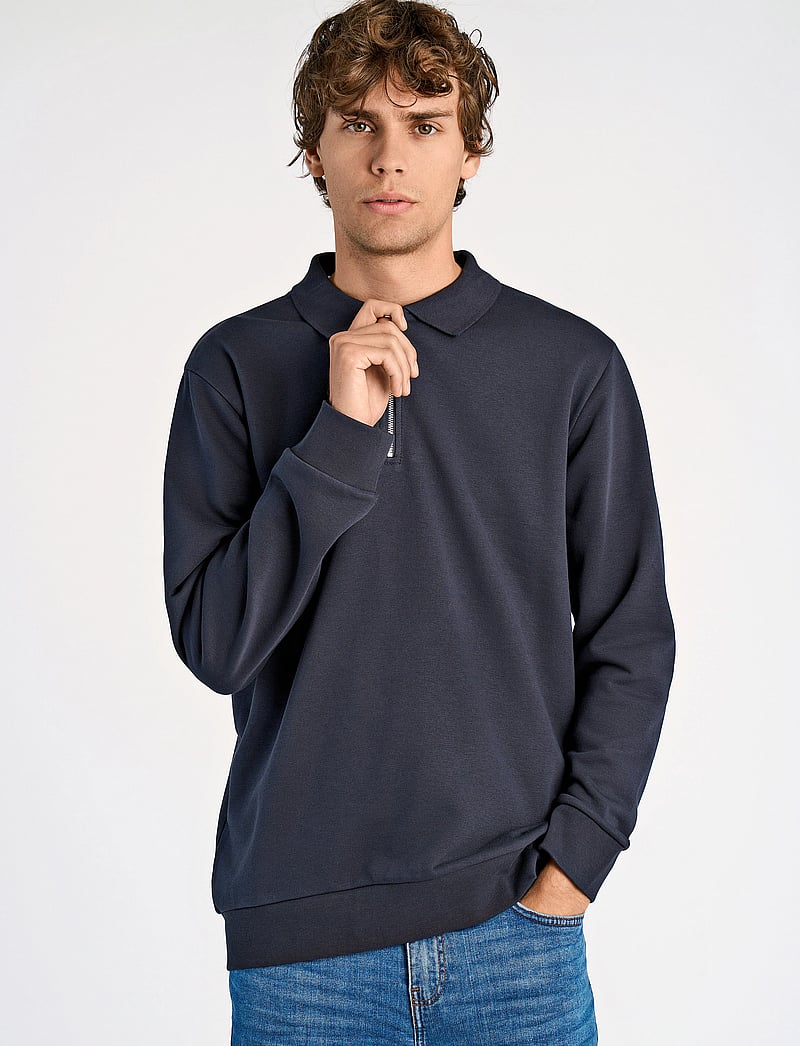 Lindbergh - Jersey pique w zip L/S - kollektioner - navy - 0