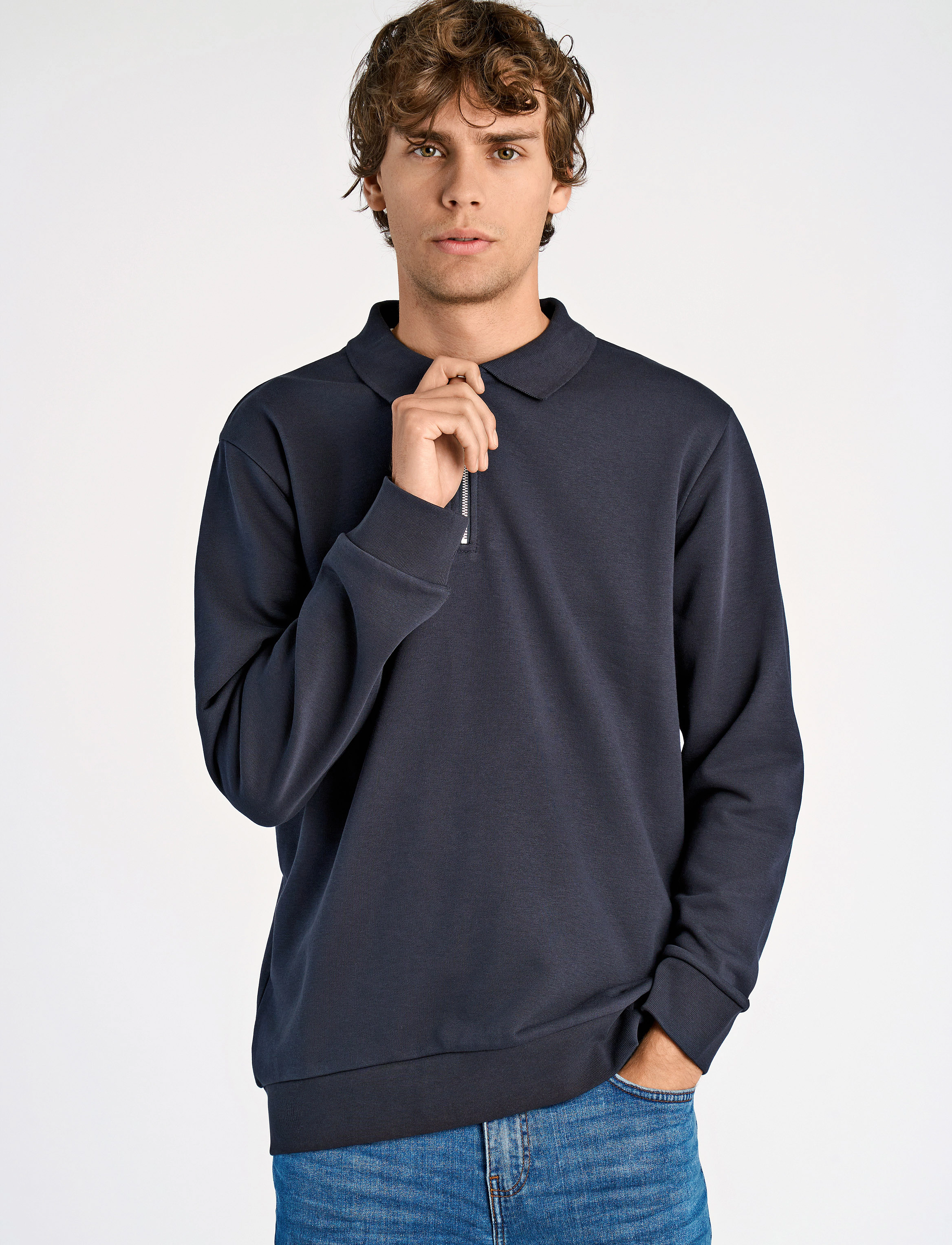 Lindbergh Jersey pique w zip L/S - Sweatshirts - NAVY / navy