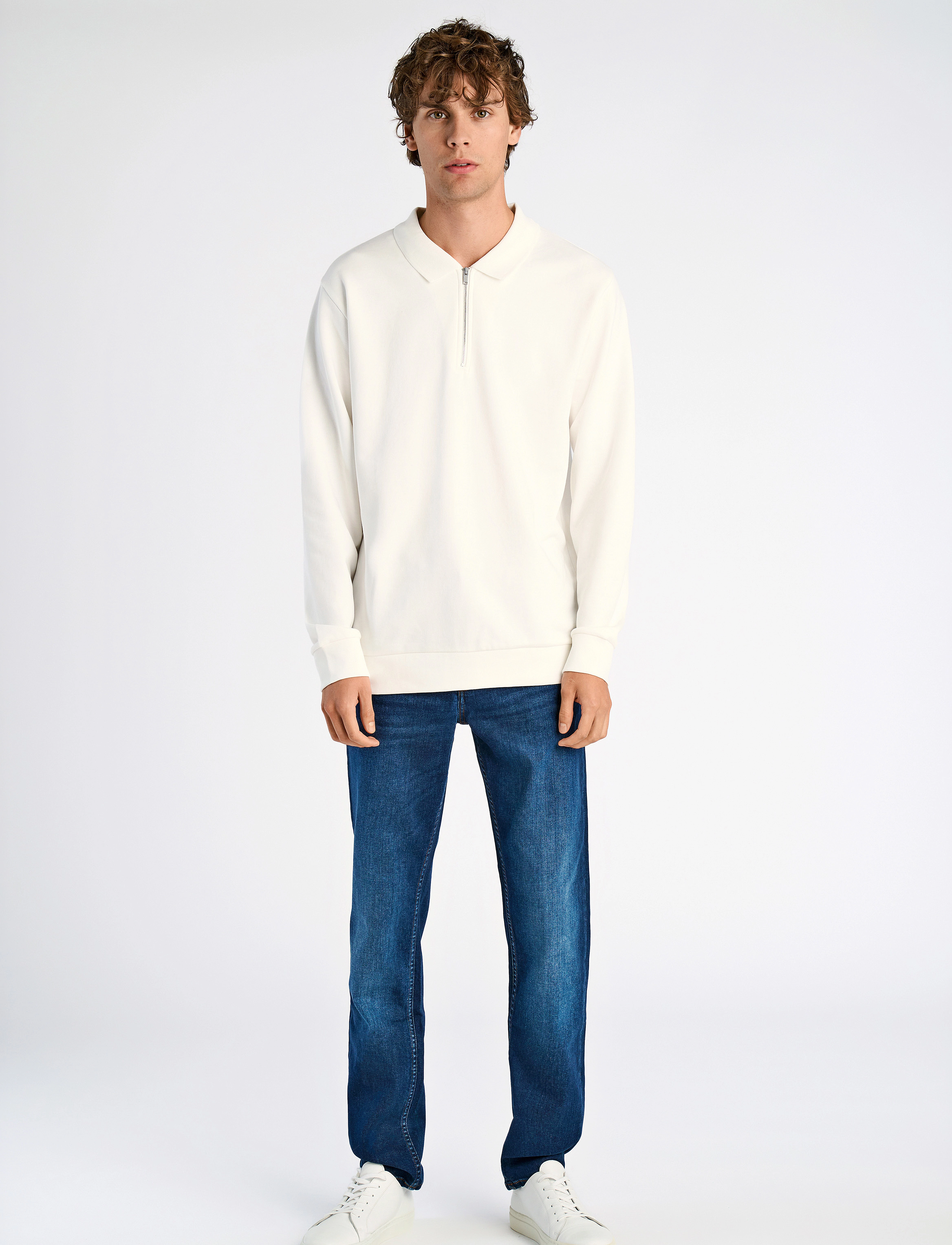 Lindbergh - Jersey pique w zip L/S - swetry - off white - 4