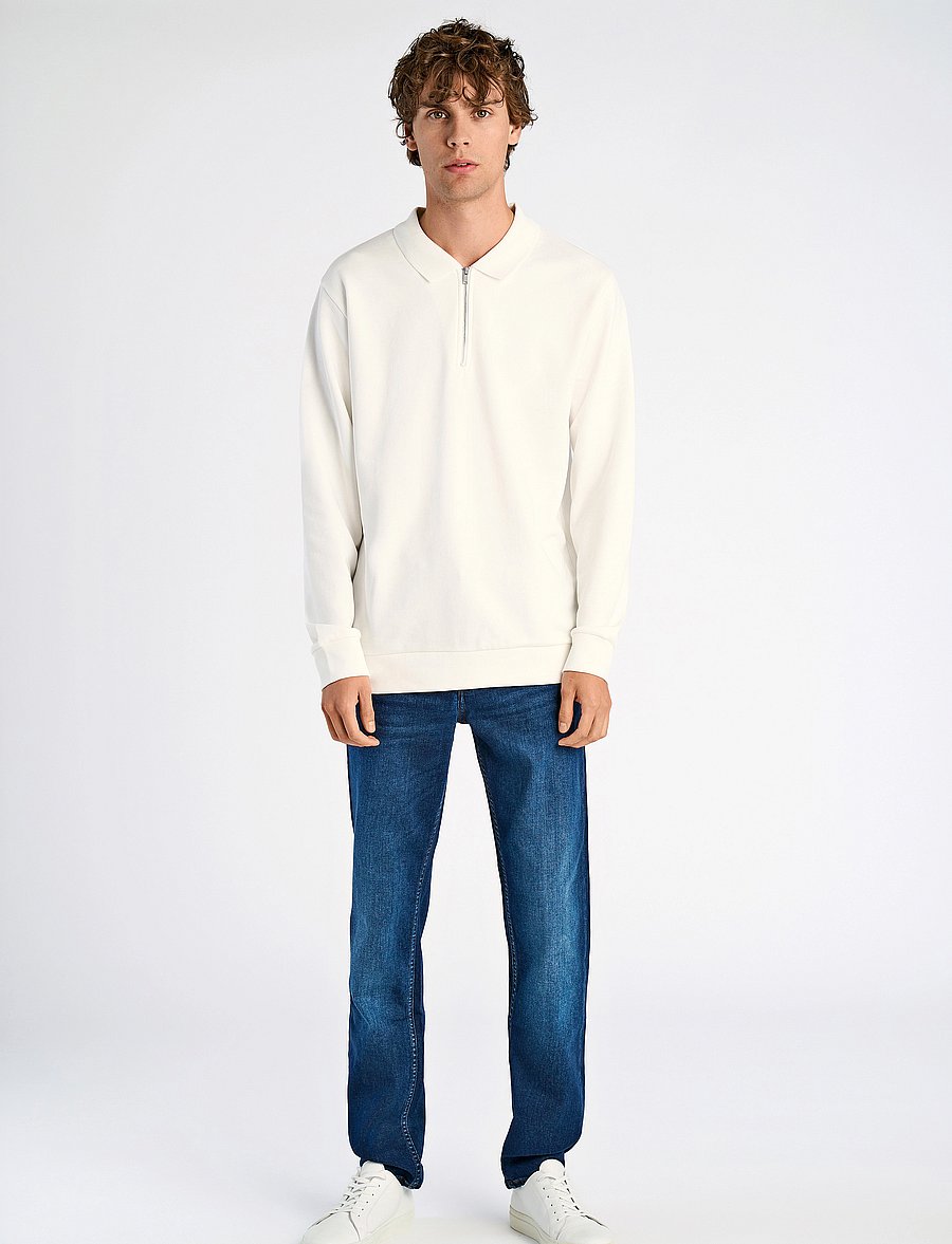 Lindbergh - Jersey pique w zip L/S - swetry - off white - 4