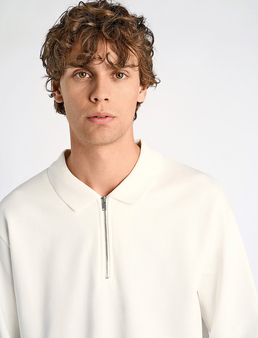 Lindbergh - Jersey pique w zip L/S - swetry - off white - 5