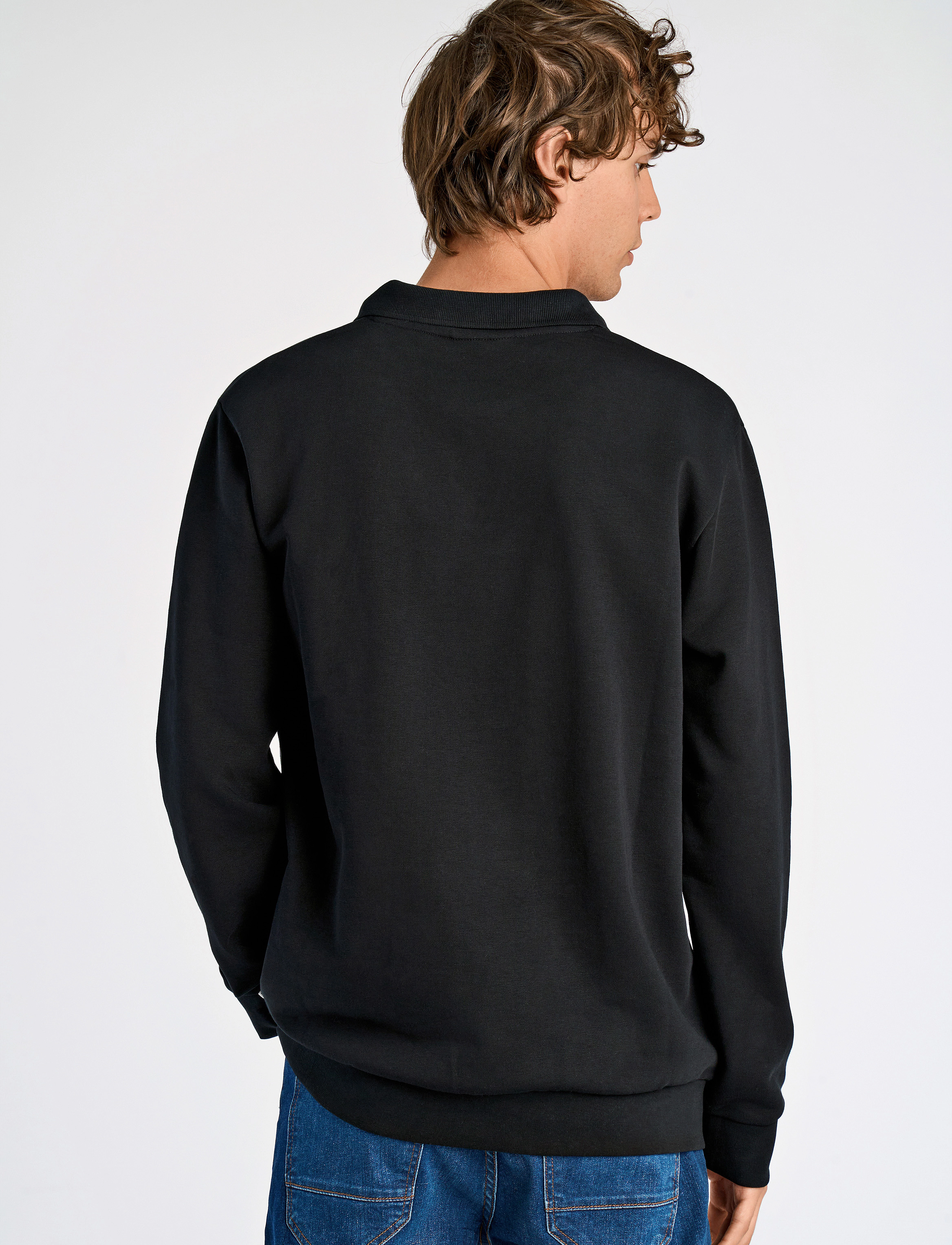 Lindbergh - Jersey split neck w. collar L/ - long-sleeved polos - black - 3