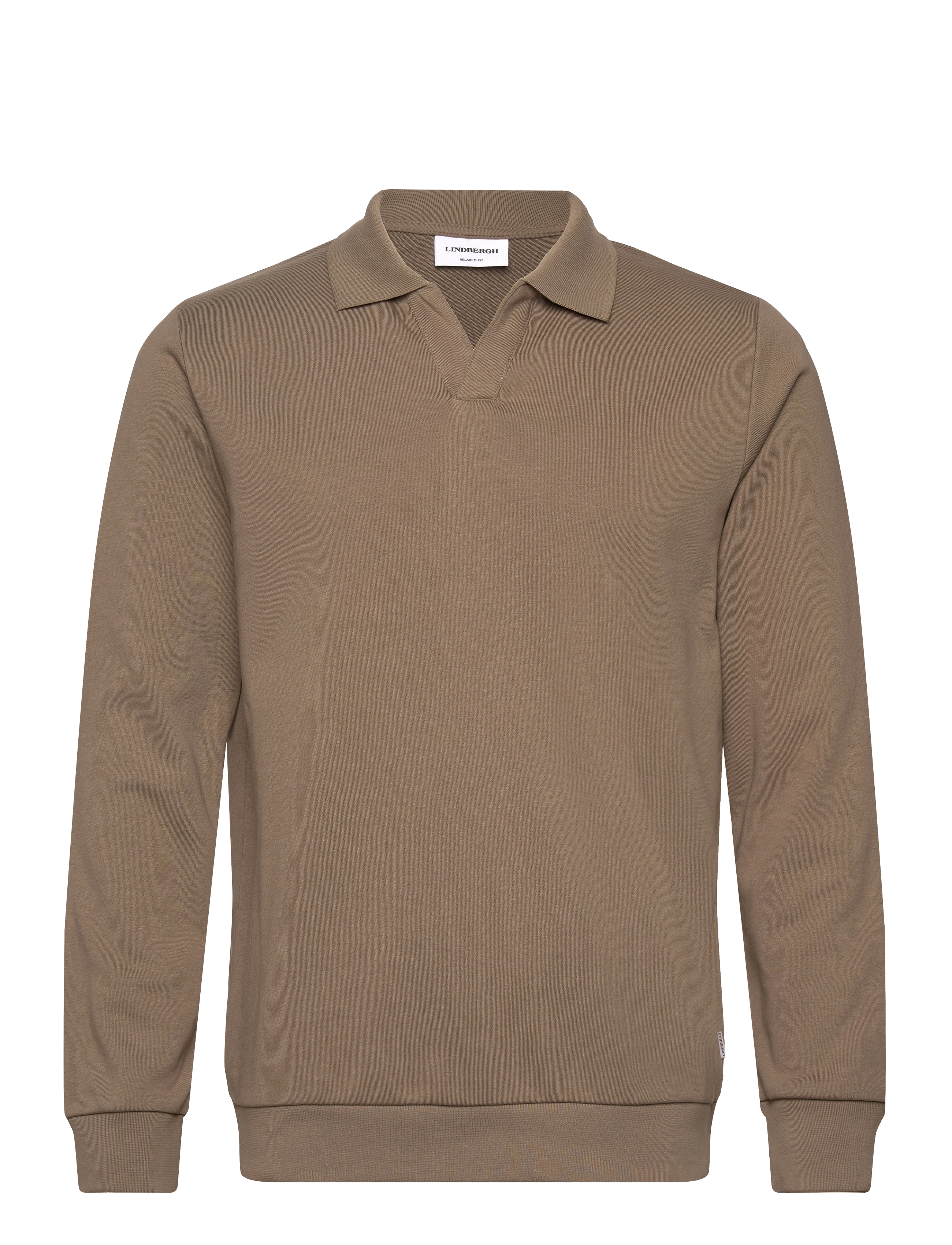 LINDBERGH Jersey Split Neck W. Collar L/ Braun - S - Herren