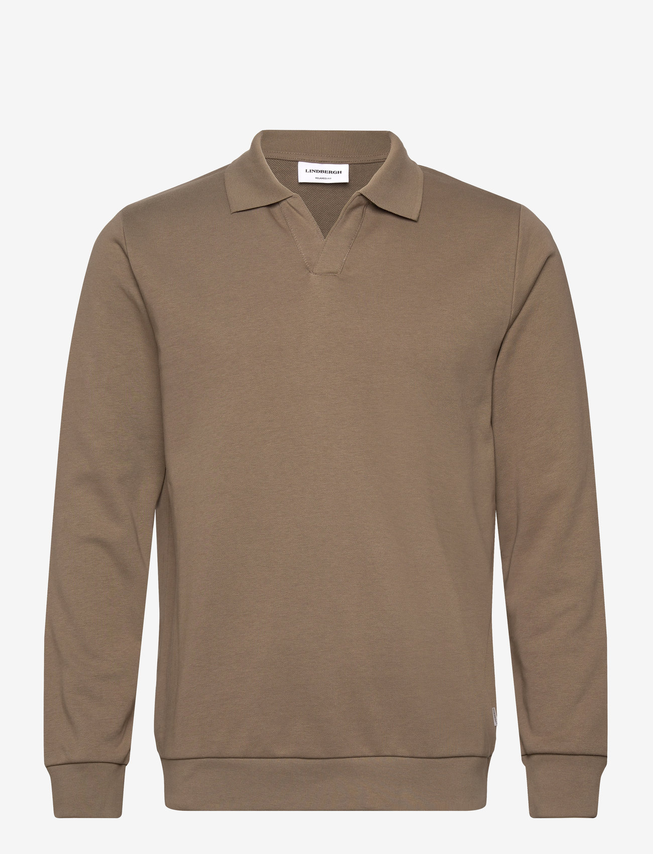 Lindbergh - Jersey split neck w. collar L/ - long-sleeved polos - dk stone - 1