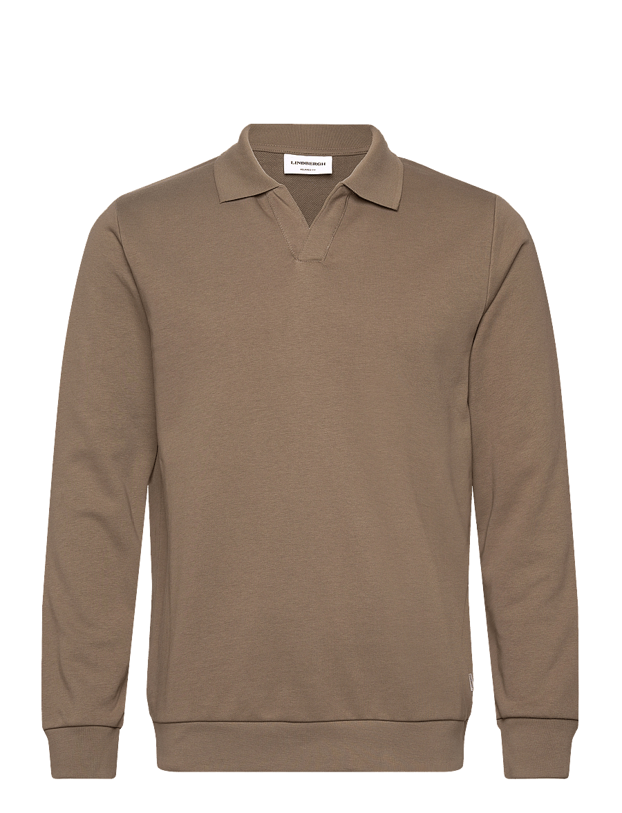 Lindbergh - Jersey split neck w. collar L/ - langärmelig - dk stone - 1