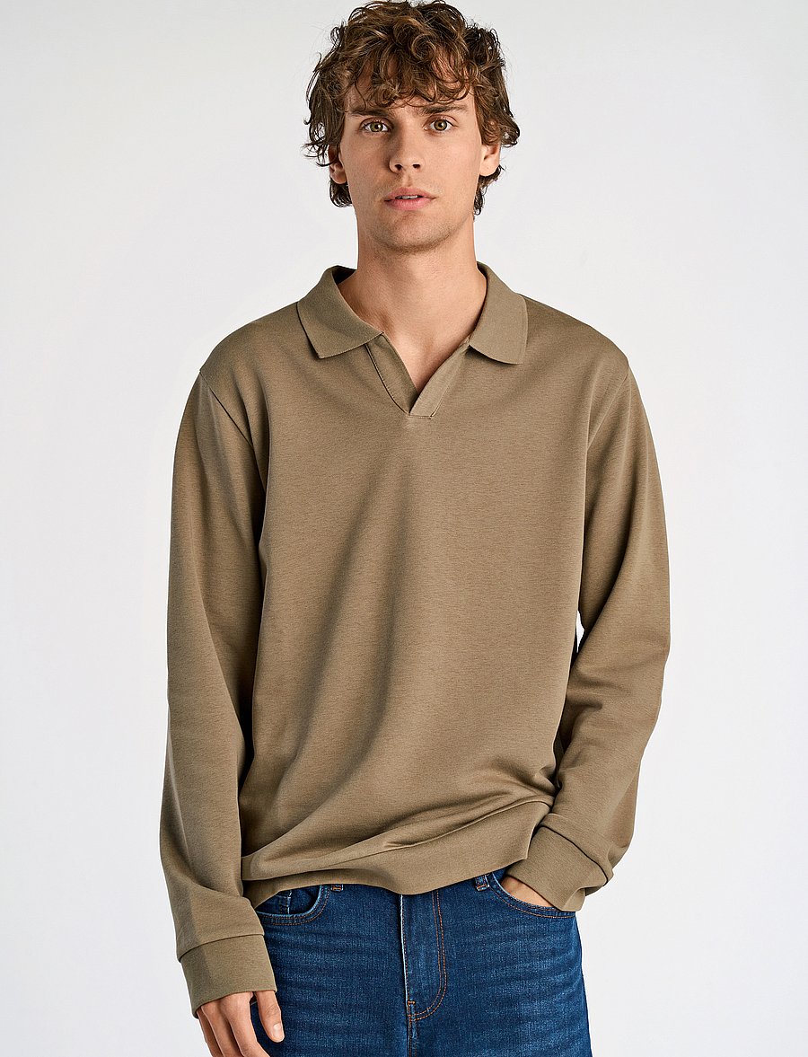 Lindbergh - Jersey split neck w. collar L/ - langärmelig - dk stone - 0
