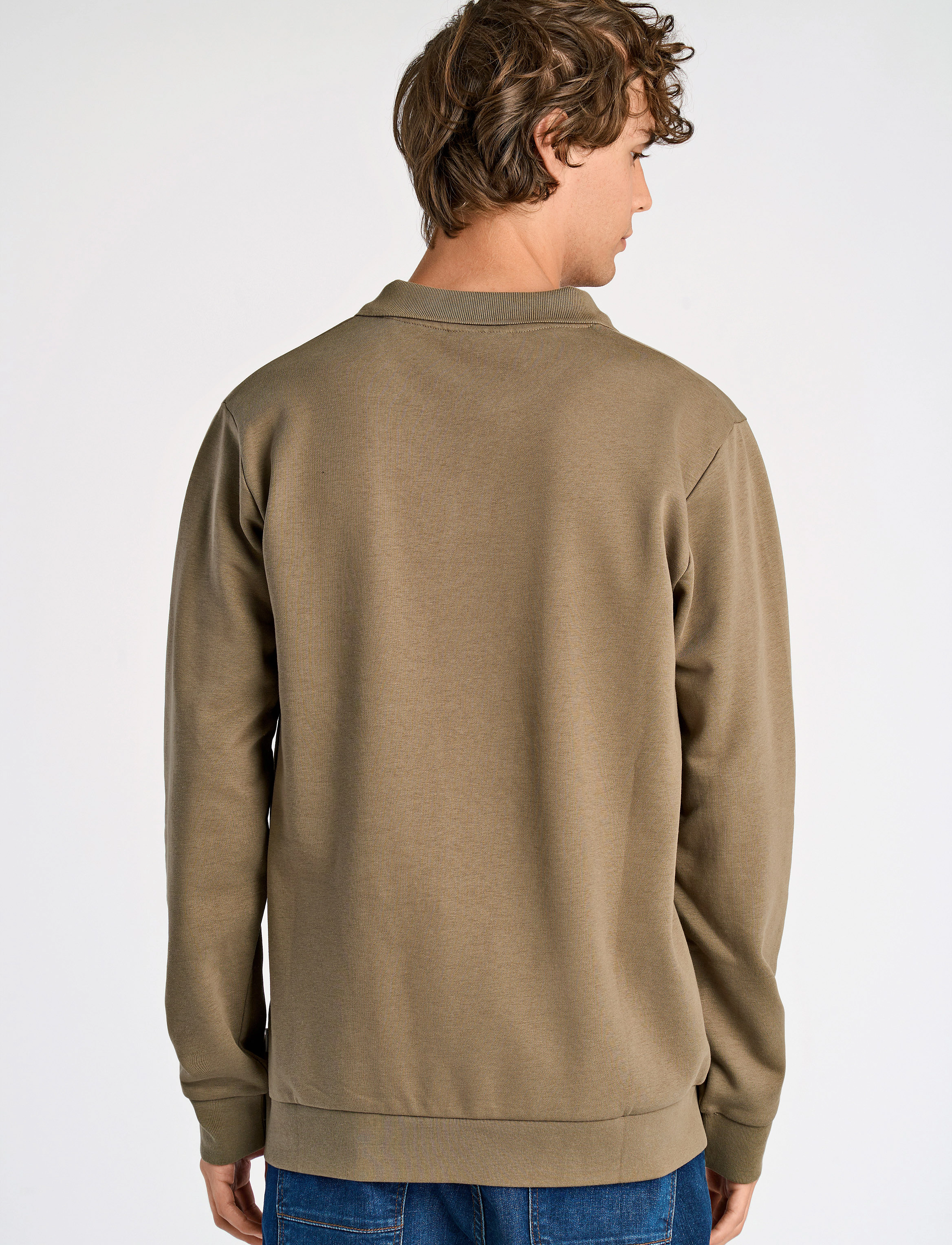 Lindbergh - Jersey split neck w. collar L/ - långärmade pikéer - dk stone - 3